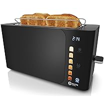 Balter Tostapane 4 fette, tostiera funzione touch, slot lungo, in acciaio inox, 1500W, toaster display LCD, tostapane a fessura lunga, funzione scongelamento, centraggio pane, nero