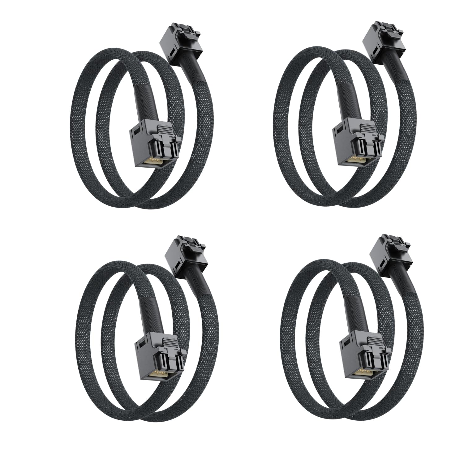 10Gtek SFF-8643 to SFF-8643 12G Internal Mini SAS HD Cable, with Sideband, for NVMe Backplane/RAID Card, Hot-Swap & SATA Compatibility, 100-Ohm, Right Angle, 0.8-m(2.6ft), 4-Pack