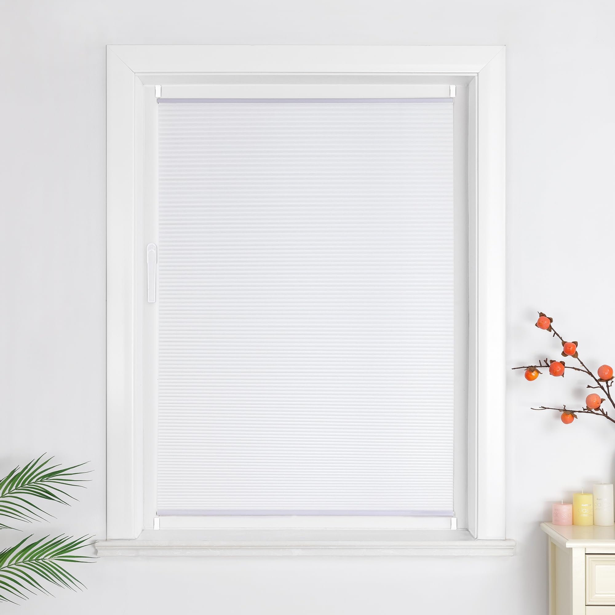 HeichkelL Wabenplissee bez wiercenia Roleta Ochrona przed słońcem i spojrzeniami Podwójna roleta na zaciski Klemmfix Plissee Trwało farbowana na okna i drzwi, Biały 55x130 cm