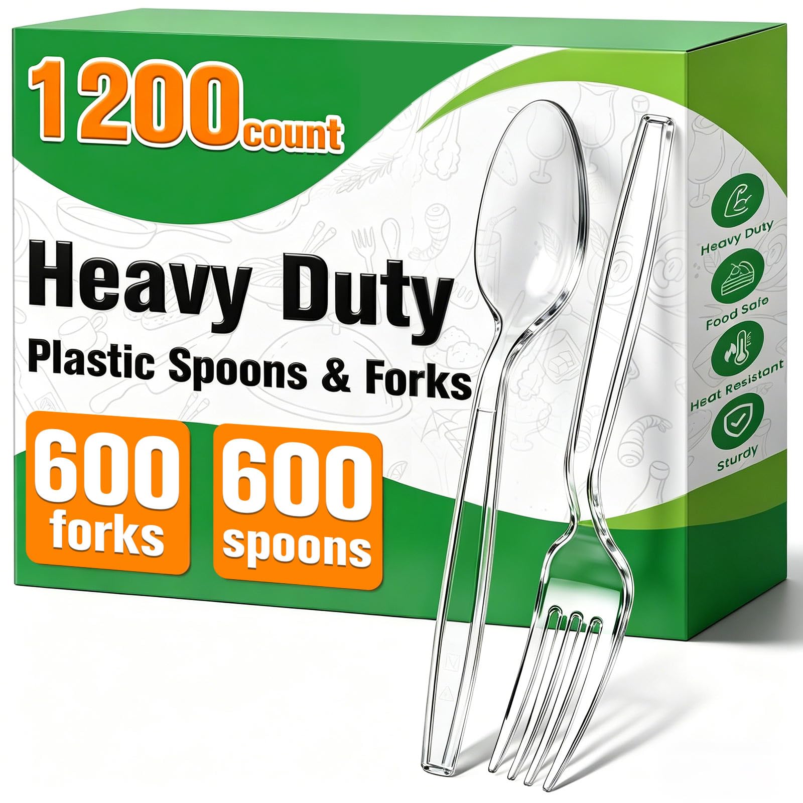 Photo 1 of 200 Count Plastic Silverware Heavy Duty,Clear Plastic Forks and Spoons, 100 Spoons & 100 Forks,BPA-Free,Heat Resistant Disposable Cutlery Utensil Set for Catering & Events, Daily Use