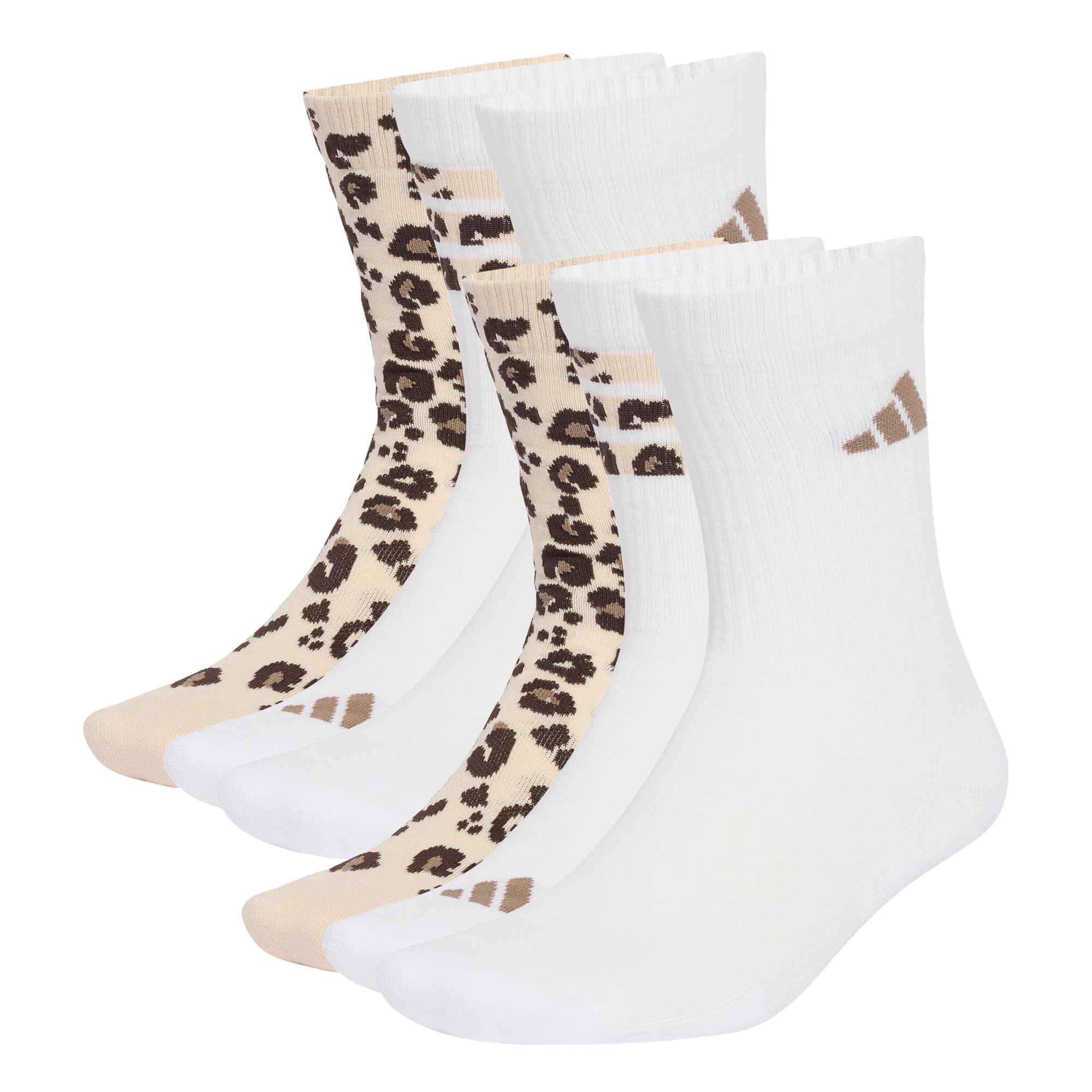 adidas Unisex Leo Graphic Socks 3 Pair Pack Socks, Crystal Linen/Khaki Six/dark brown, M
