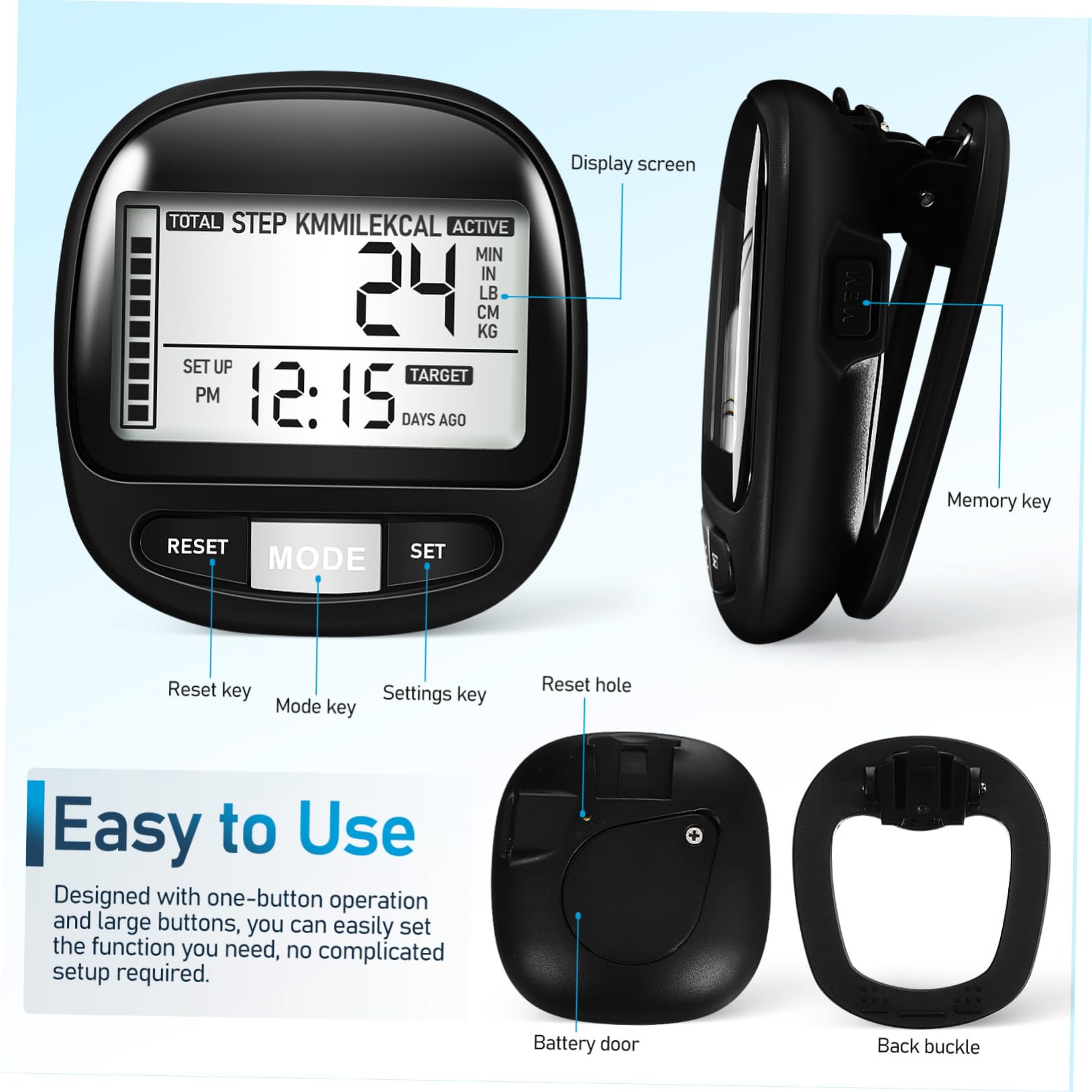 TOYANDONA Podomètre Portable pour Seniors Compteur Écran Large Mémoire de Jours Matériau Durable Extérieur
