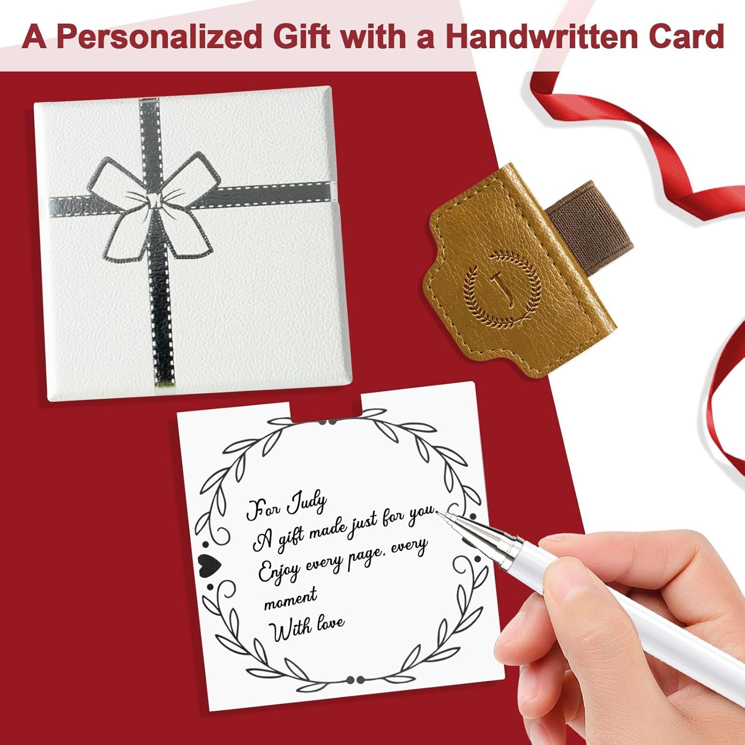 BygoneMark Magnetic Leather Bookmark with Pen Holder, Personalized Custom Initial Page Marker & Pen Clip, Professional Book Accessory for Students (Light Brown-Cross) - Image 8