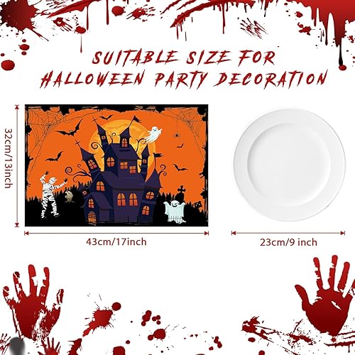 Miniatura 2 de Juego de 6 manteles individuales de plástico para Halloween, para decoración de cocina, con un paño, lavable, reciclable, naranja, para interiores y