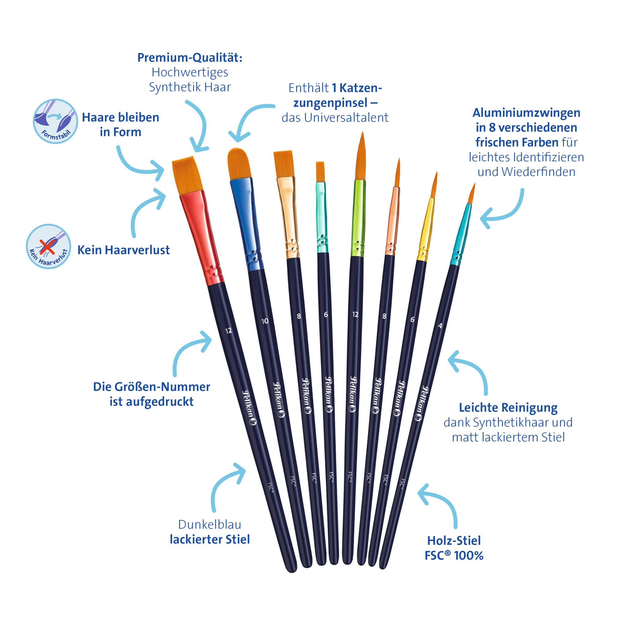 Pelikan Premium Brush Set with 8 Synthetic Brushes