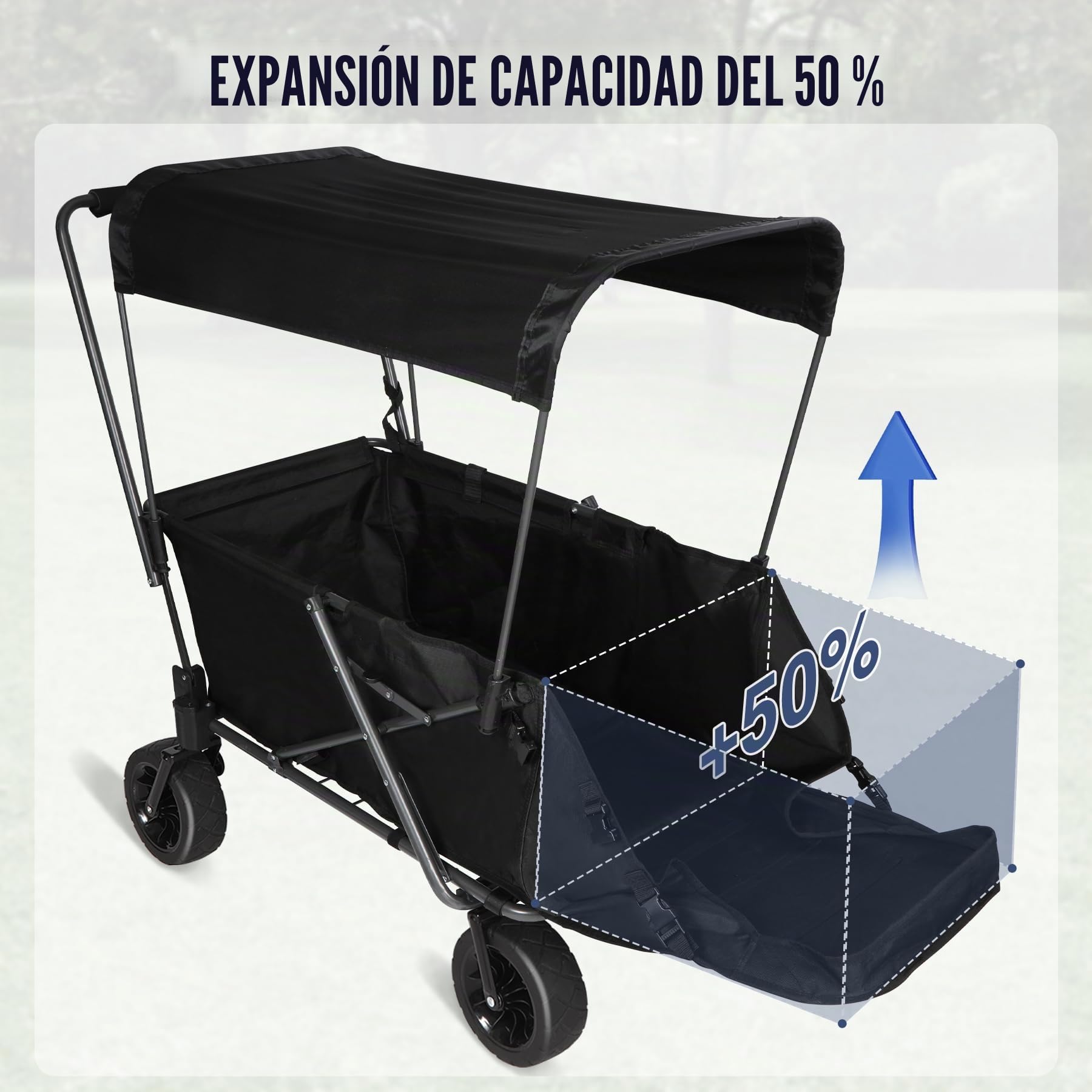 REDCAMP Carrito plegable para perros con techo extensible, 136 kg de capacidad, ruedas todoterreno con frenos, para camping y jardín al aire libre, tela Oxford 600D