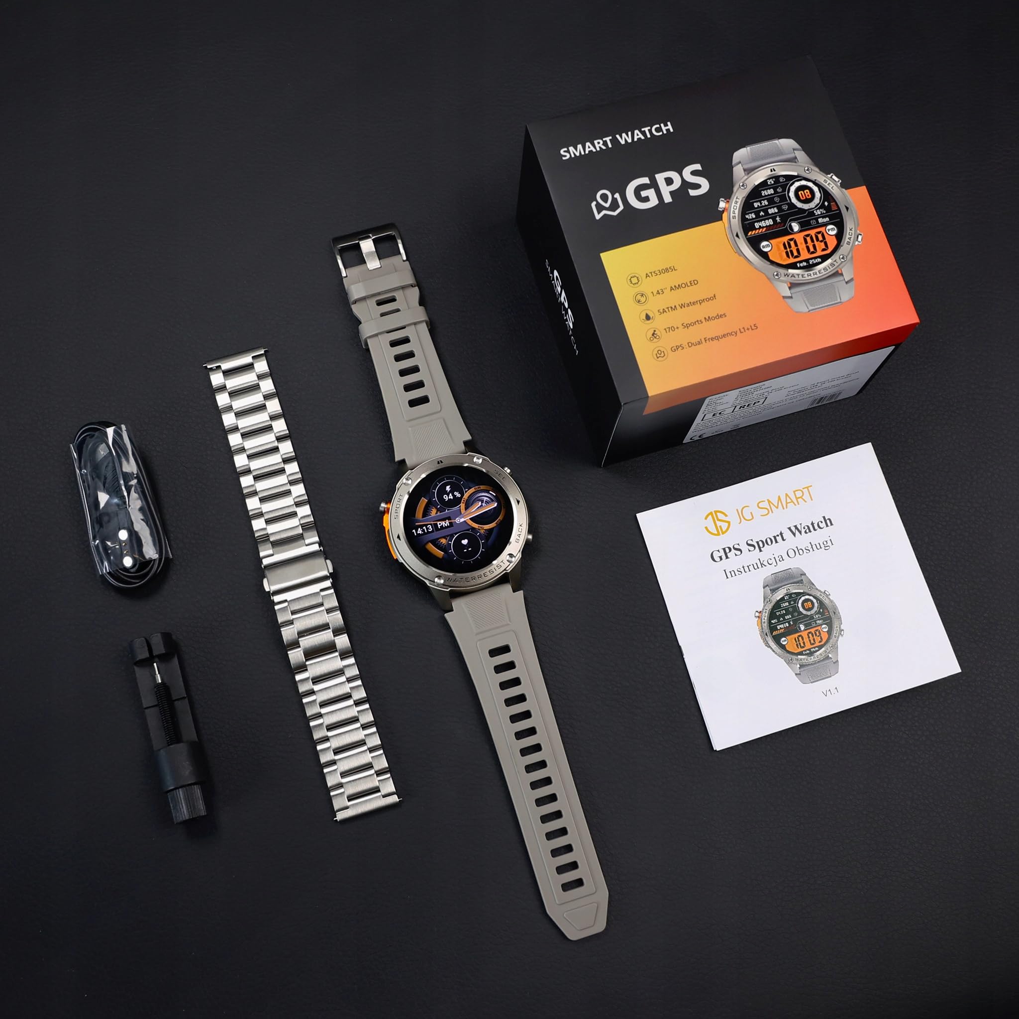 SMARTWATCH MĘSKI GPS ZEGAREK AMOLED MENU POLSKIE WODOODPORNY SPORT ROZMOWY