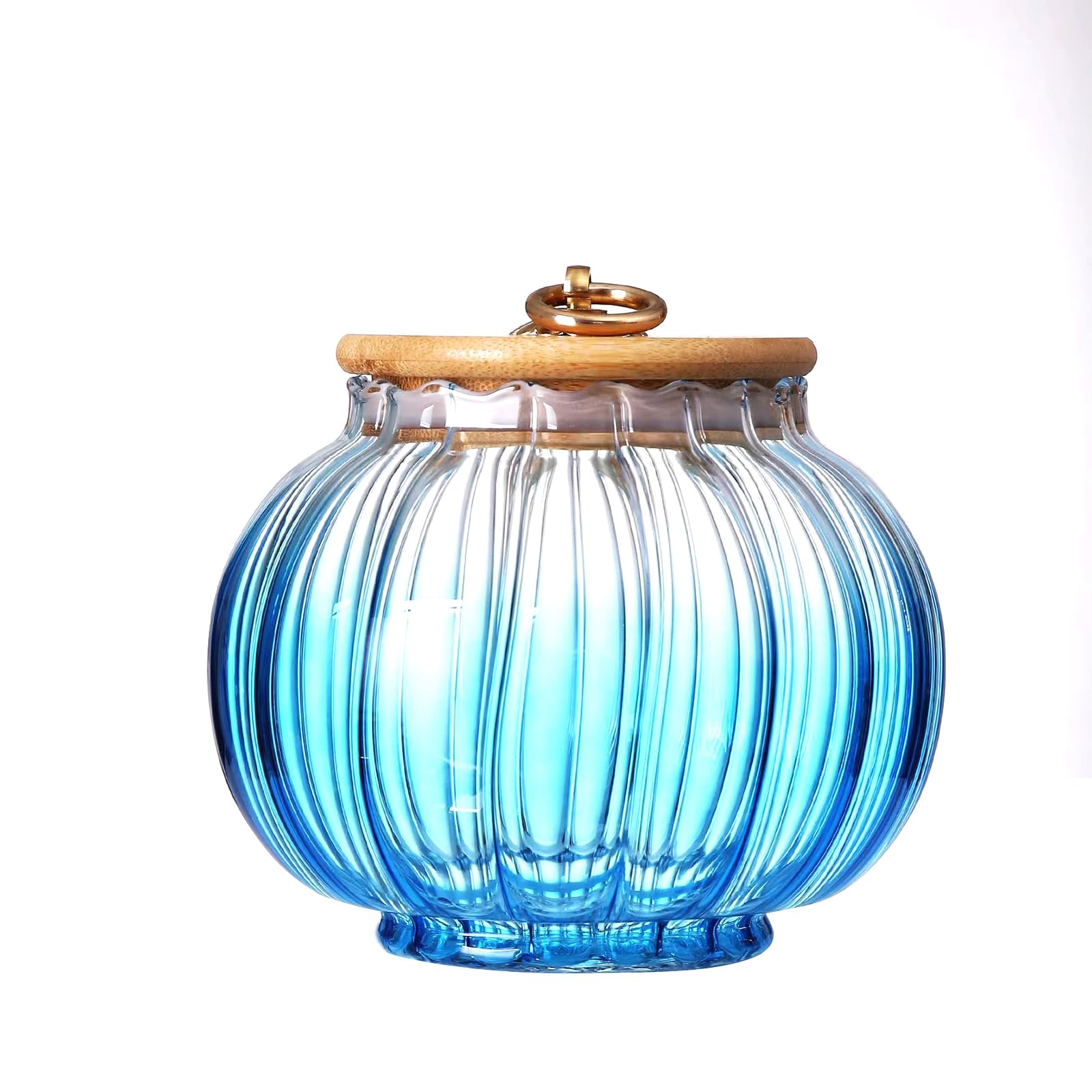 soulnioi 600ml Glass Pumpkin Jar With Lid Pumpkin Glass Container for Candy Sugar with Wooden Lid (Blue)