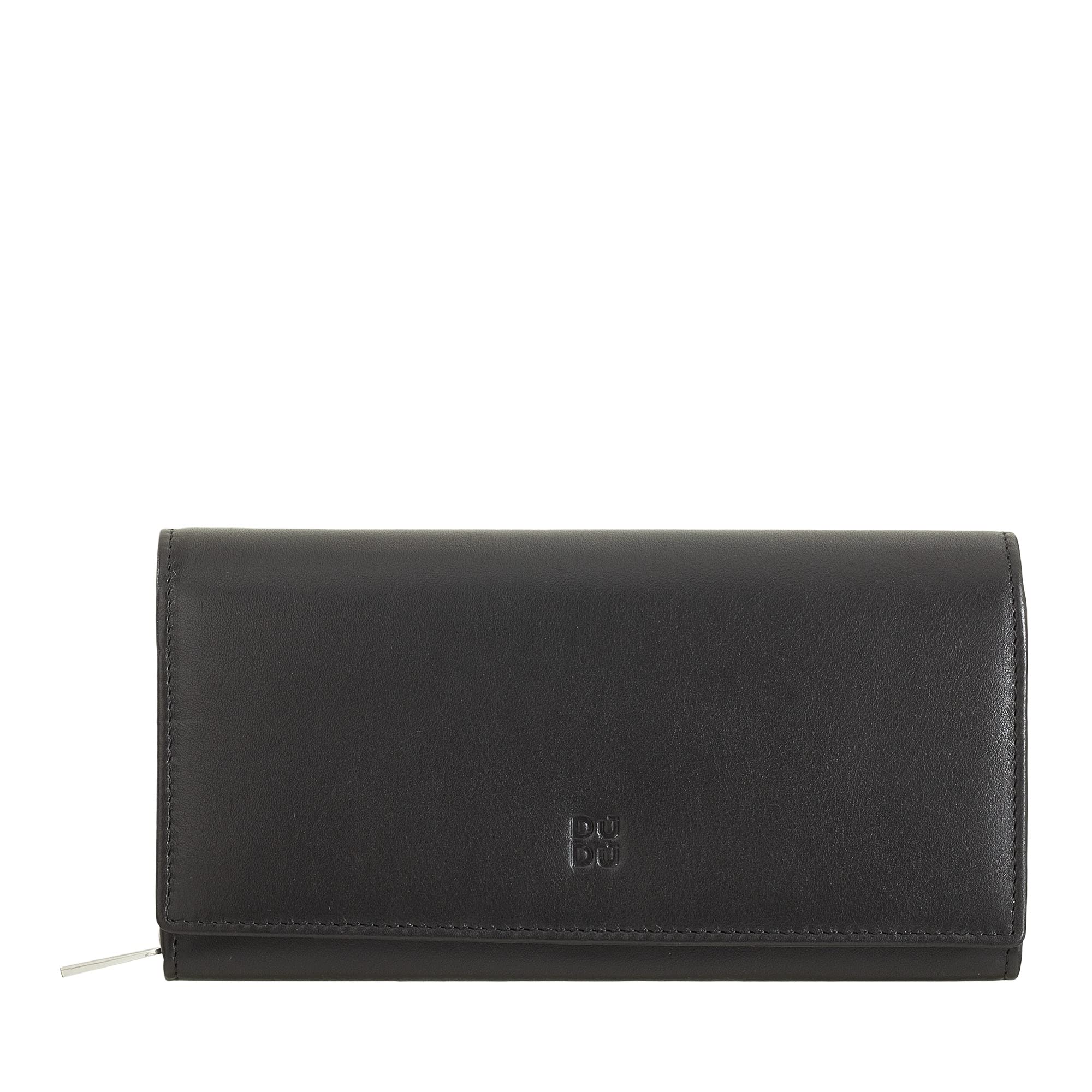 DUDU Portafoglio Donna Pelle RFID Design Colorato Lungo con Portamonete Zip 18 Porta Carte e Chiusura a Bottone Nero