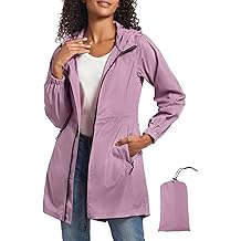 Women's Long Packable Raincoat Waterproof Rain Jacket Lightweight Outdoor Windbreaker with Hood