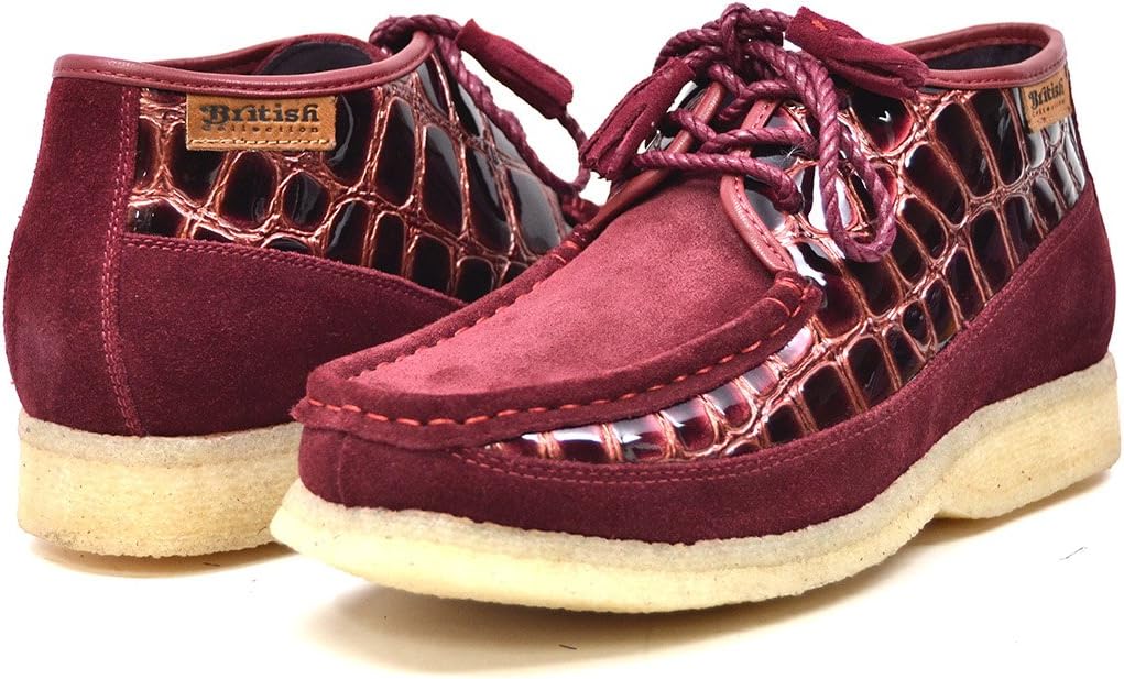 British Collection - Knicks Croc and Suede Men Slip on Burgundy Shoes 8.5
