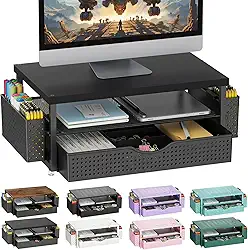 gianotter Suporte para monitor de madeira, organizador de prateleira de mesa de escritório, organizador de mesa com gaveta e suporte de caneta, suporte de computador de 2 níveis, organização de