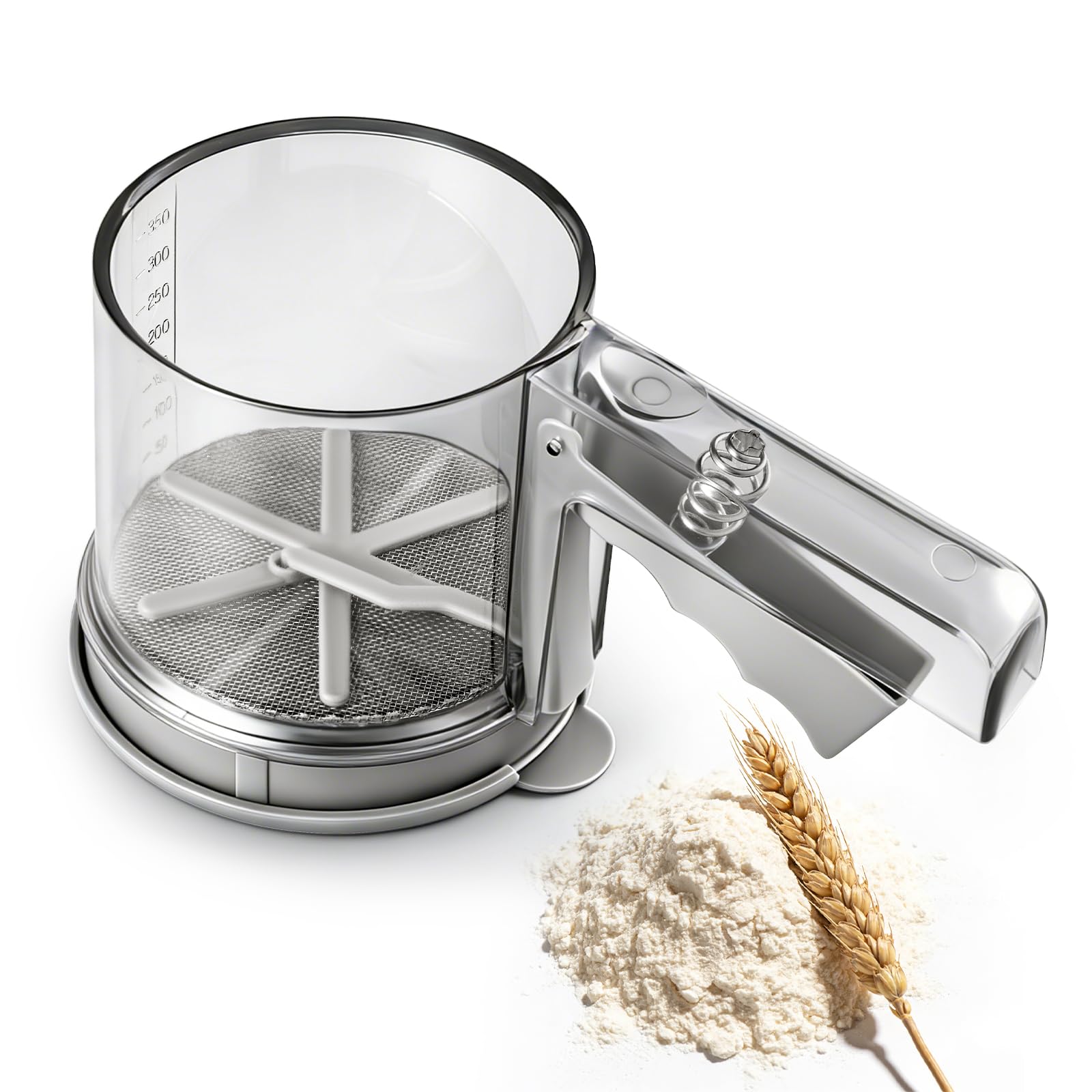 Photo 1 of 3 Cup Flour Sifter, Sifter for Baking Sifter Handheld Baking Sieve Food-Grade Double-Filter Stainless Steel Flour Sifter Non-Rust Sifter used for Rapid Screening of Flour Apricot Flour Sugar Powder