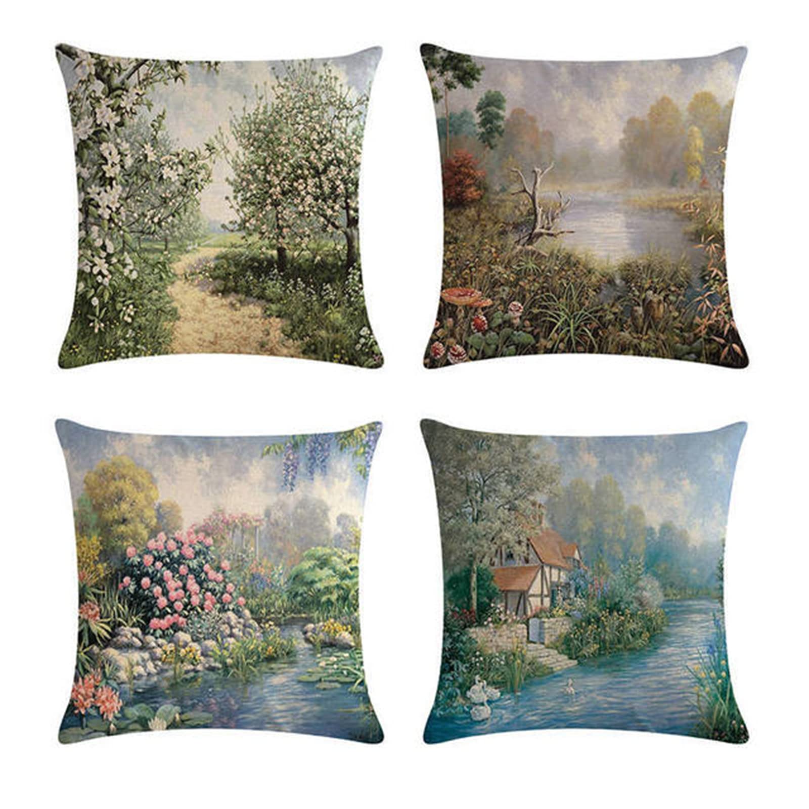 Fodere per Cuscini Decorativi Fodere per Cuscini in Velluto Morbido di Arte Moderna Fodere Cuscini per Divano Fodere per Cuscini per Camera da Letto Soggiorno 75x75cm， Set di 4 Scenario Idilliaco