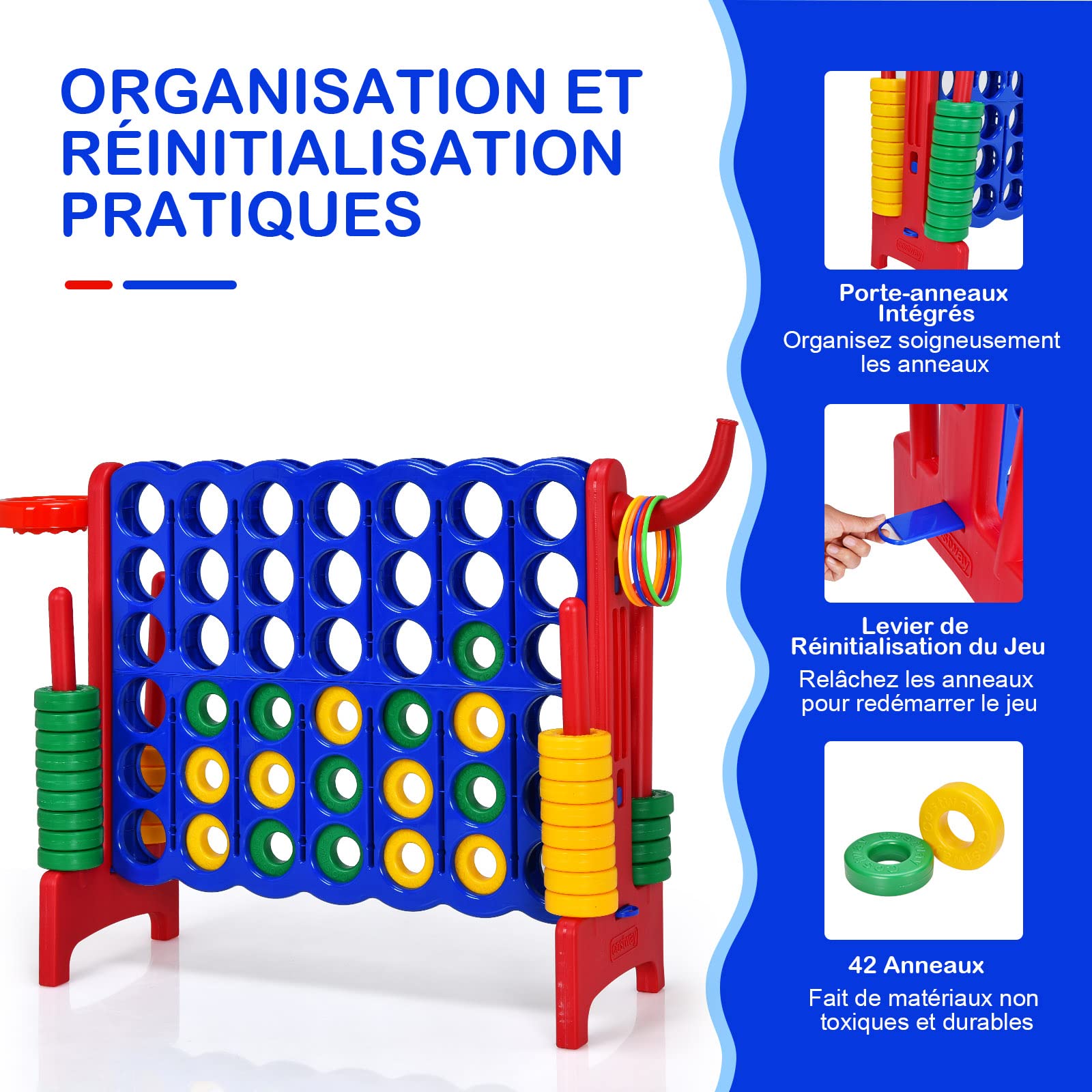 DREAMADE Puissance 4 Géant pour Enfants sur Pied 84 x 33 x 79 CM avec 42 Anneaux, Levier de Réinitialisation du Jeu, Jeu de Société pour Réunions de Famille,Maternelle,Camping (Rouge)