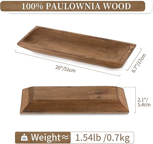 Miniatura 5 de Hanobe Cuenco decorativo de madera para masa centro de mesa de madera grande y largo, decoración de bandeja de portavelas natural, centros de mesa