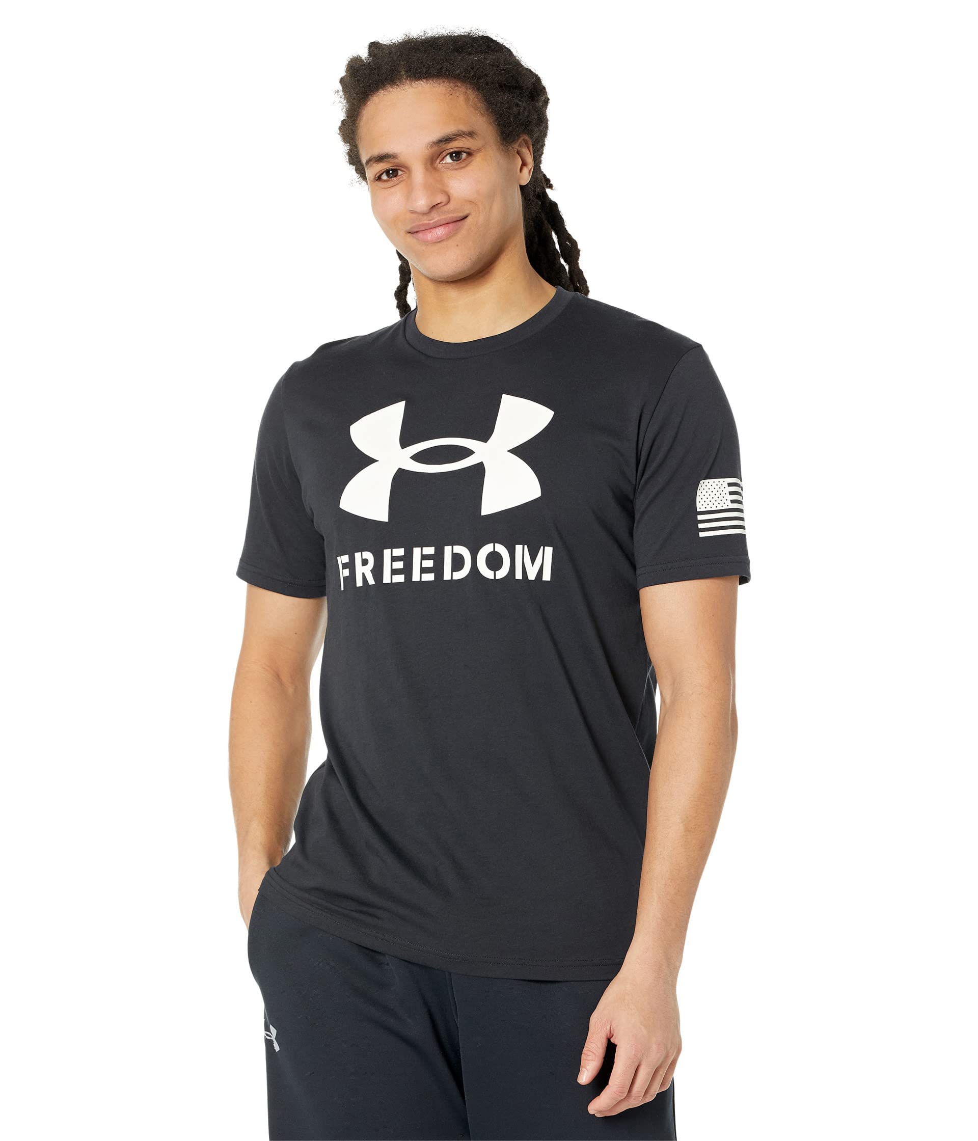 Under Armour Men's New Freedom Logo T-Shirt, Black (001)/White, Large