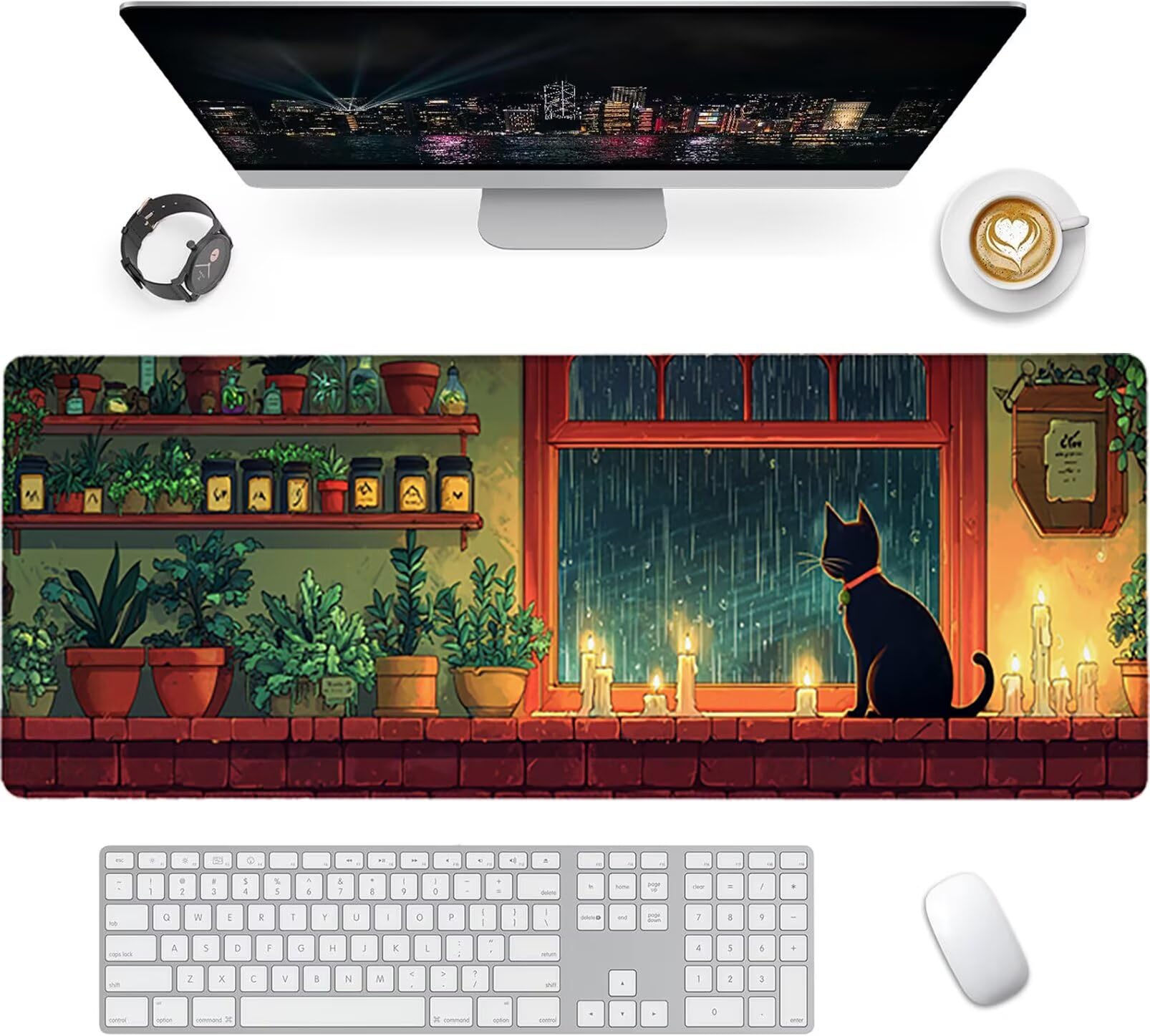 Lpfieonn Katze Großes Schreibtischunterlage, XXL Schreibtischunterlagen, Blau XXL Wasserdicht Gaming Mousepad mit Vernähter Rand und Rutschfeste Gummibasis, für Laptop/Hause/Büro 120x60cm PF-3661