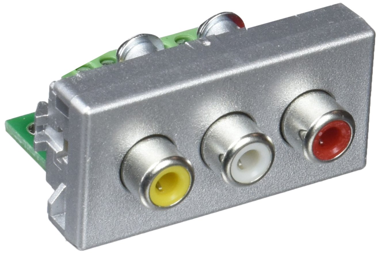 Placa K45 1/2 con 3 conectores RCA de audio y conexion mediante tornillo