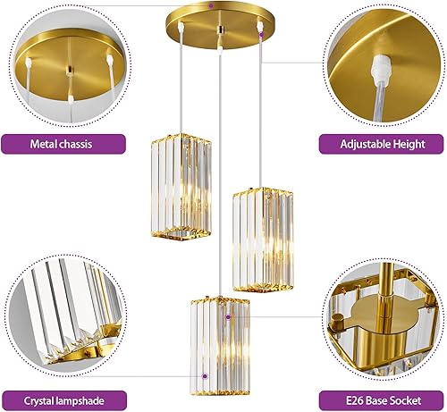 Miniatura 5 de Lámpara colgante moderna rectangular negra, mini candelabros de cristal, lámpara colgante ajustable para cocina, isla, comedor, sala de estar,