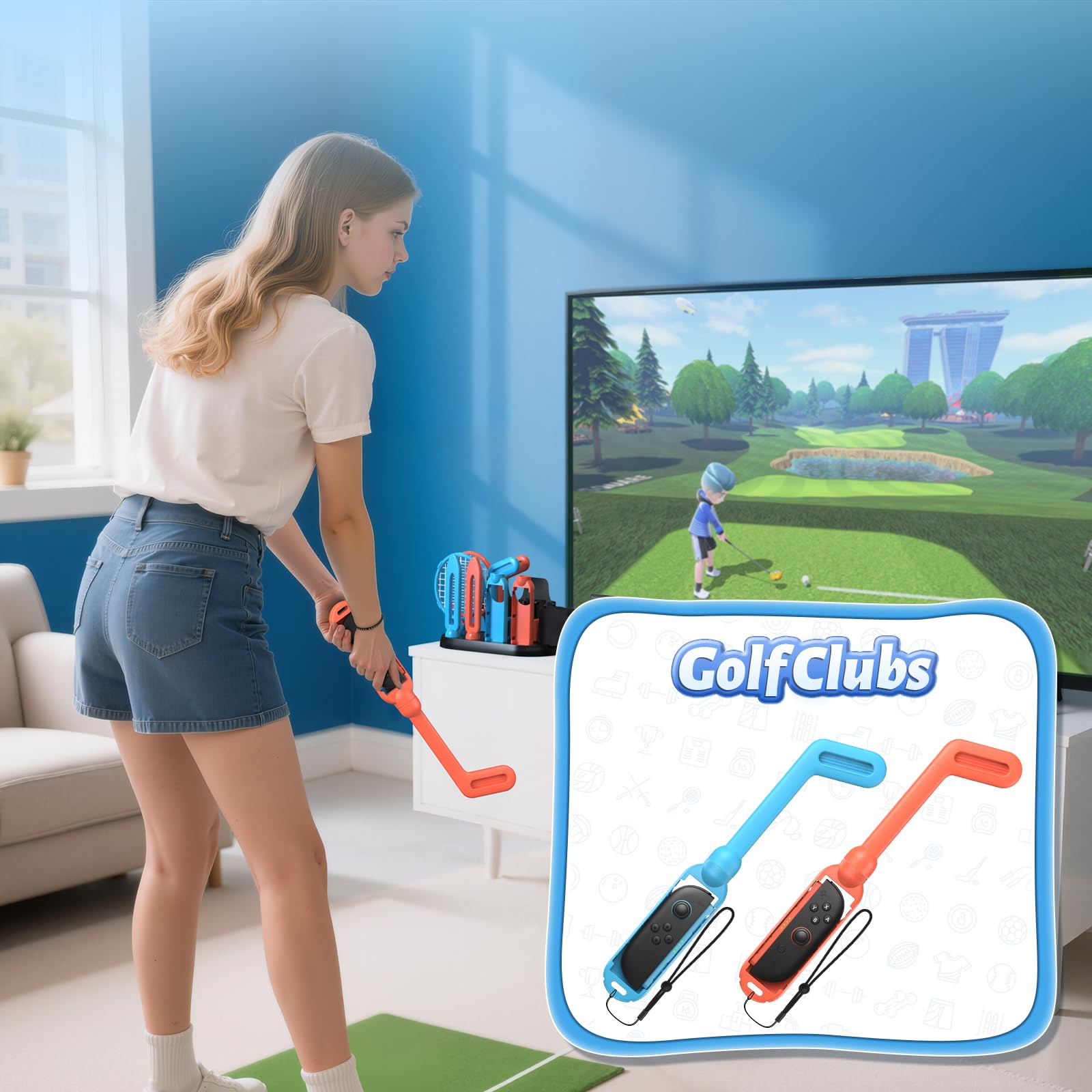 Kit d'accessoires pour Switch 2/1/OLED für Switch Sports ，FASTSNAIL Accessoires pour Nintendo Switch 2 pour Joycon, avec Bracelets ,Courroies de jambe, Raquettes de tennis, Clubs de golf, épées