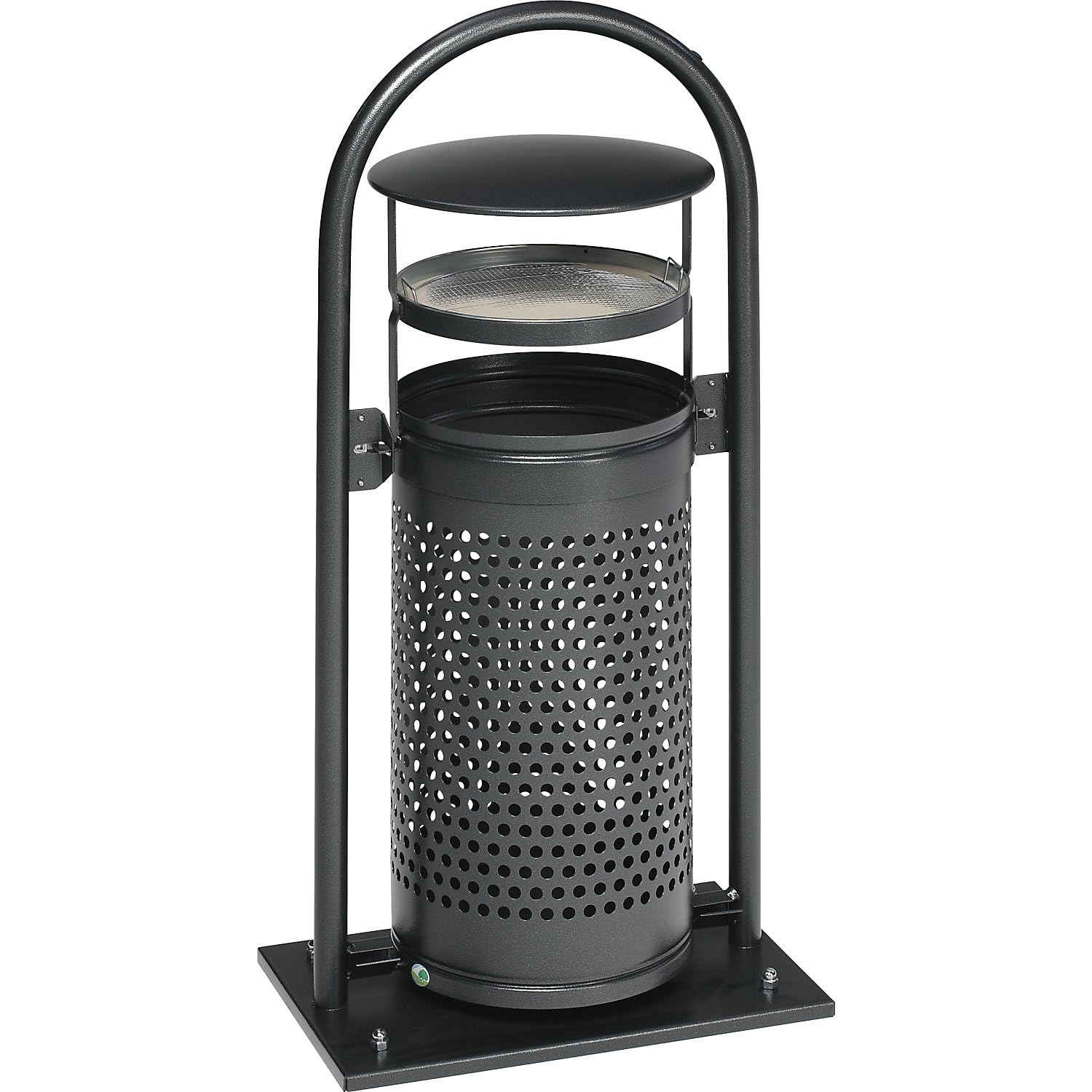VAR Collecteur de déchets pour l'extérieur - capacité 65 l, avec arceau, toit et cendrier - argent antique