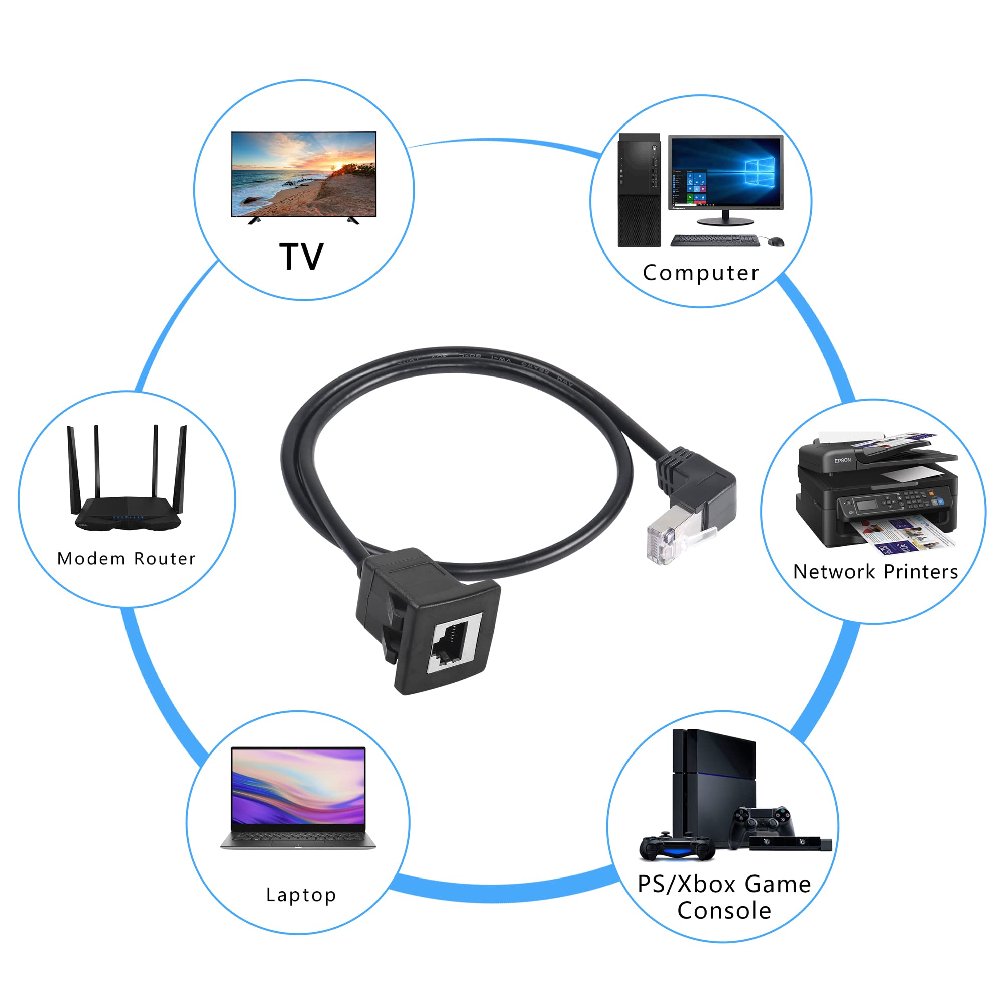 GELRHONR Cable De Extensión Ethernet, Cable De Conexión De Red Ethernet Blindado RJ45 Macho A Hembra Compatible Con Cat5 Cat5e Para Ethernet, LAN, Red-negro (arriba