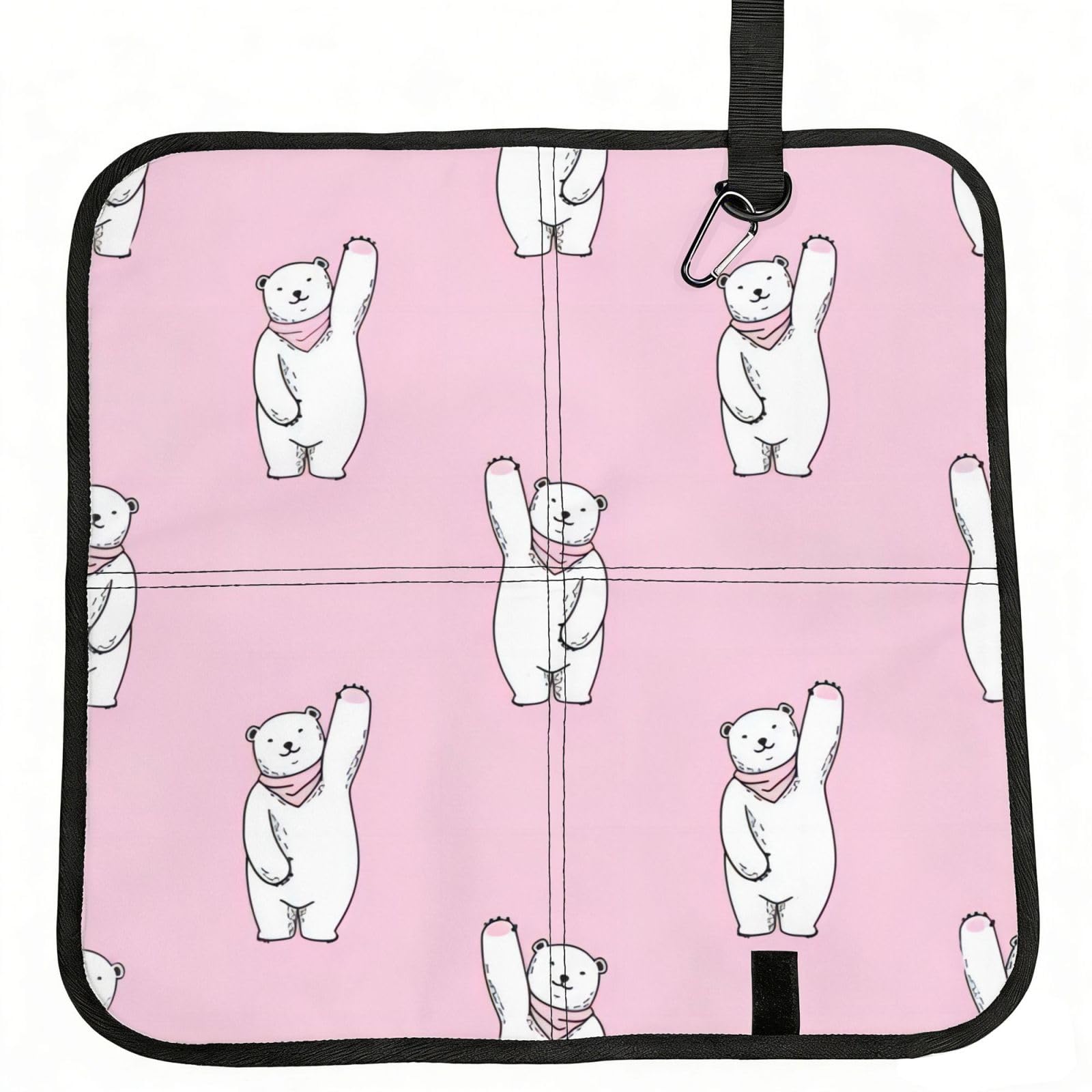WBQLSL Polar Bear Pink Foldable Seat Cushion - Portable Stadium Pad with Carabiner for Camping Hiking Picnic Beach