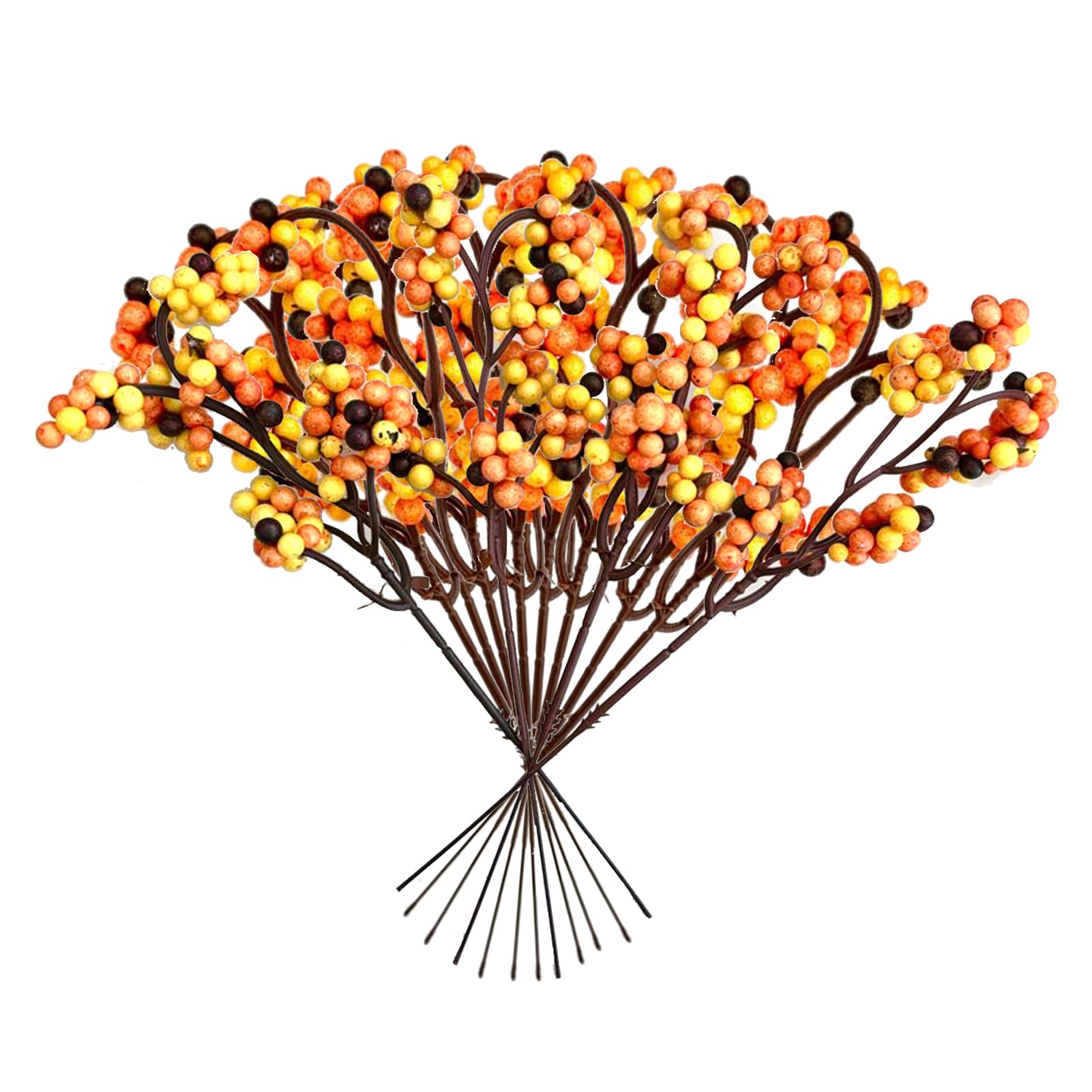 Muiltvoe 12PCS Artificial Berry Stems 20cm Orange Berries Cluster Twigs Fall Berry Picks and Sprays for Autumn Thanksgiving Christmas Tree DIY Crafts