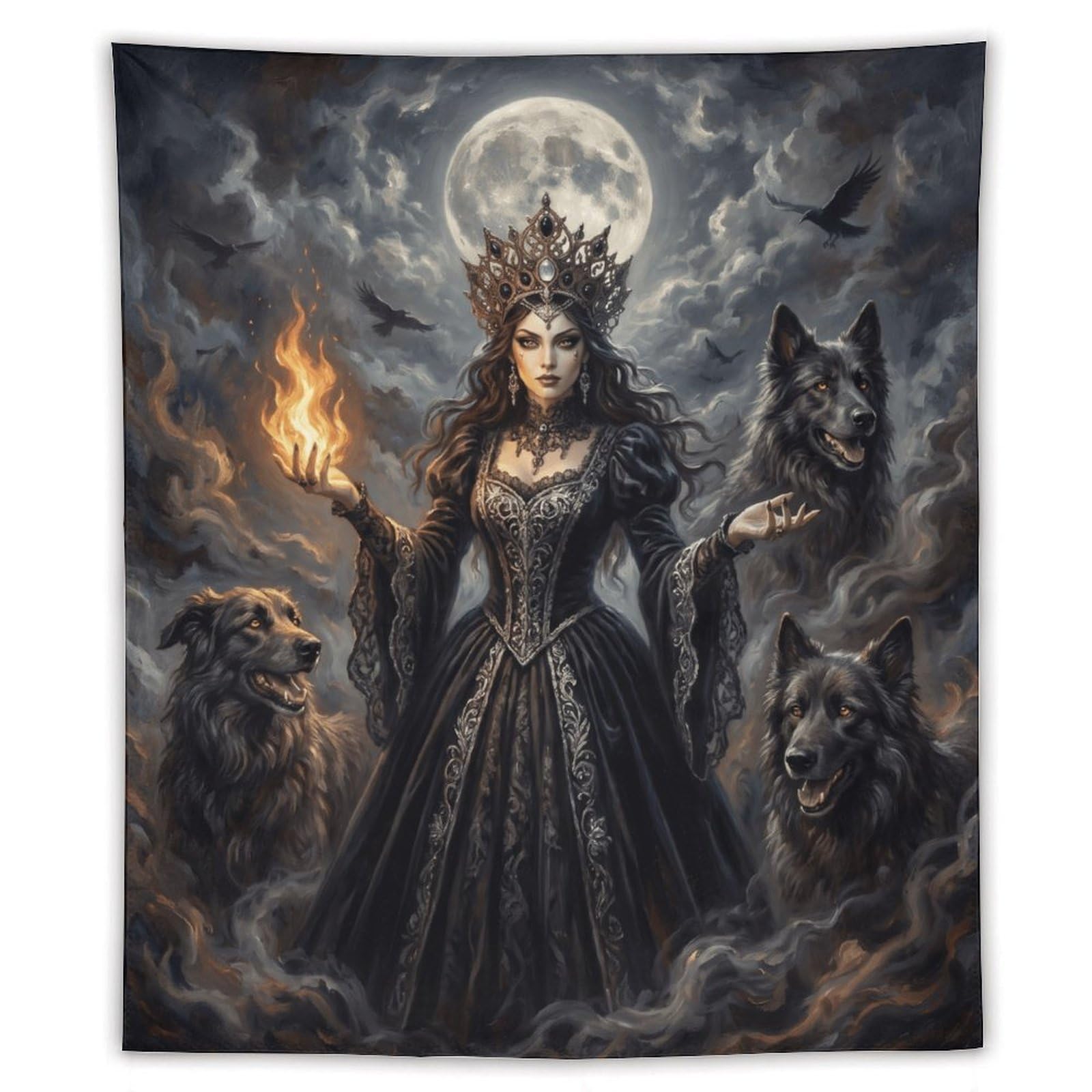 H3B8U2Y5 Wolf Goddess Sacred Fire Wall Tapestry, Oil Painting, College Dorm