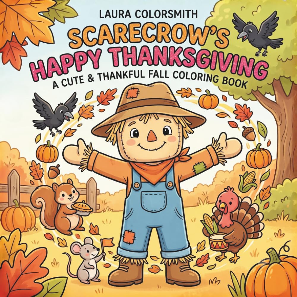 Scarecrow's Happy Thanksgiving - A Cute & Thankful Fall Coloring Book: Heartwarming Fall Journey of Friendship, Harvest, and Thanksgiving Fun (Scarecrow Coloring Book)