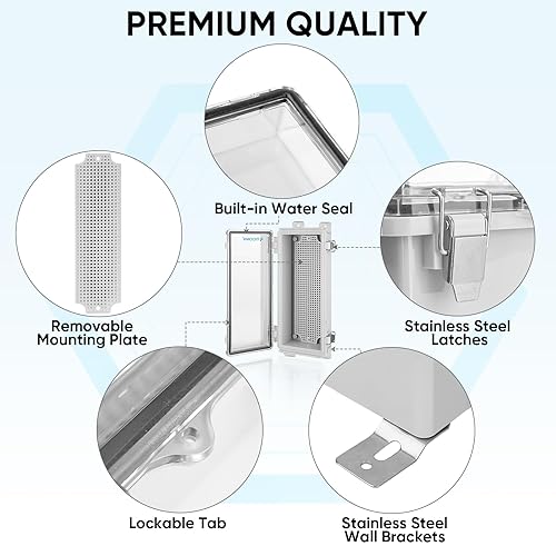 Miniatura 6 de TICONN Caja de conexiones eléctricas impermeables IP67 (transparente, 10.2 x 4.3 x 3.0 pulgadas) + 20 piezas de kit de prensaestopas impermeables