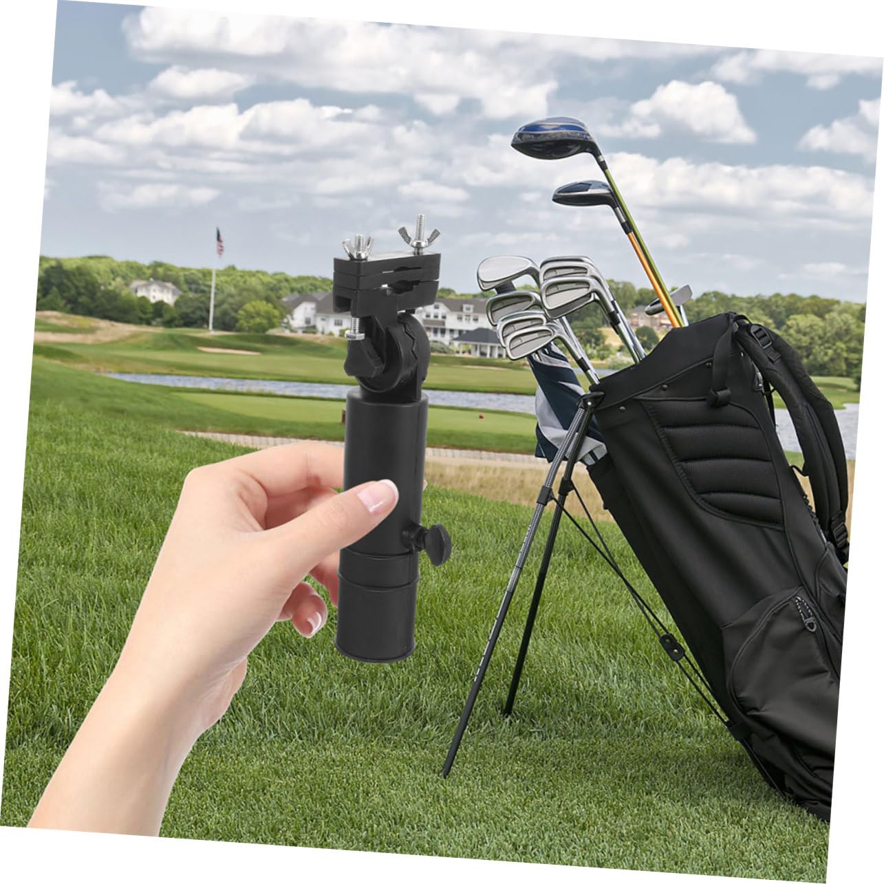 TOYANDONA Soporte para Paraguas de Carrito de Golf Ajustable de Plástico Negro, Accesorio Multiusos Pinzas para Uso en Golf, Paquete de 2 Piezas