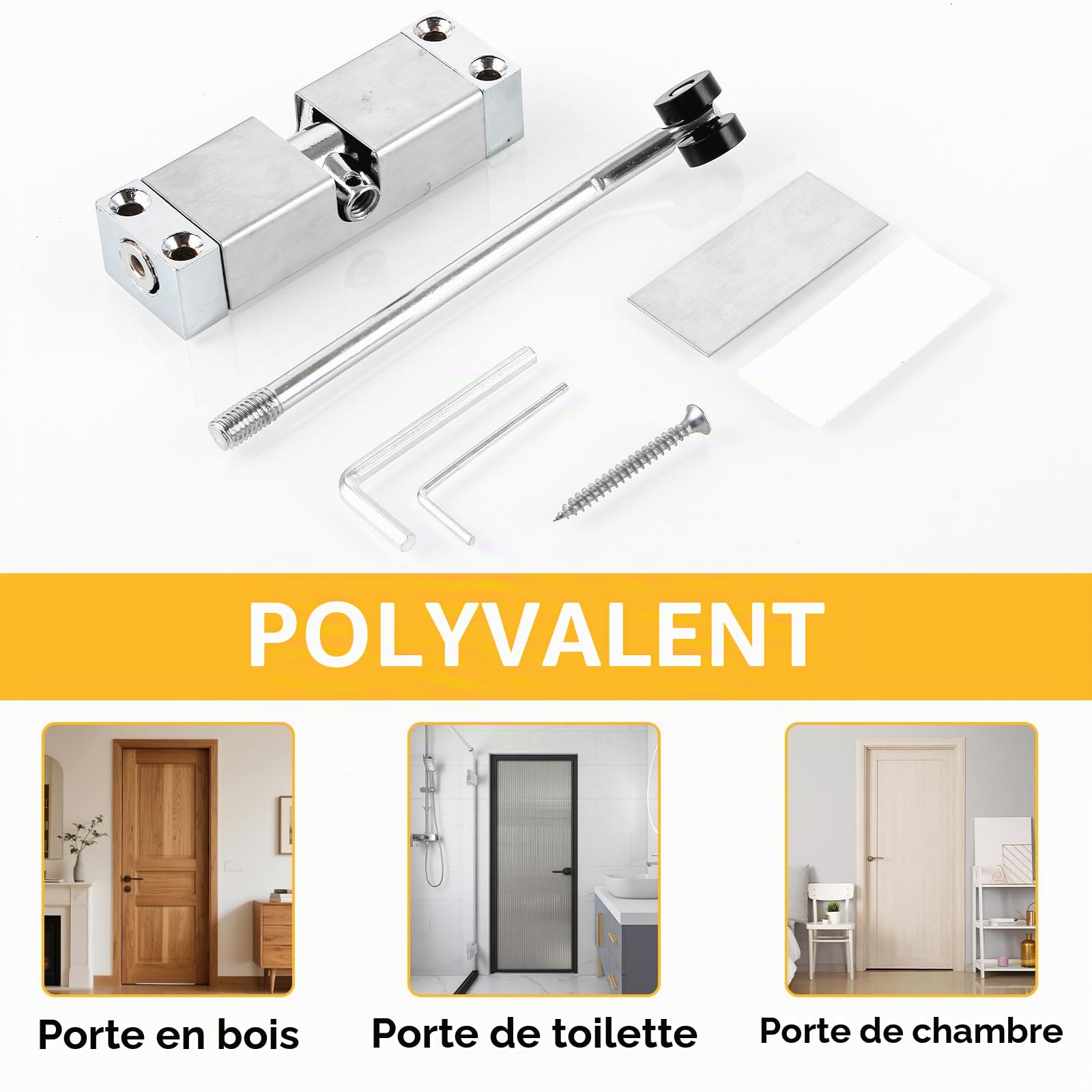 Lot de 2 Ferme Porte Automatique Alliage d'aluminium, 20-40KG Groom Fermeture Porte avec Ressort Réglable pour La Maison, Le Bureau, La Chambre
