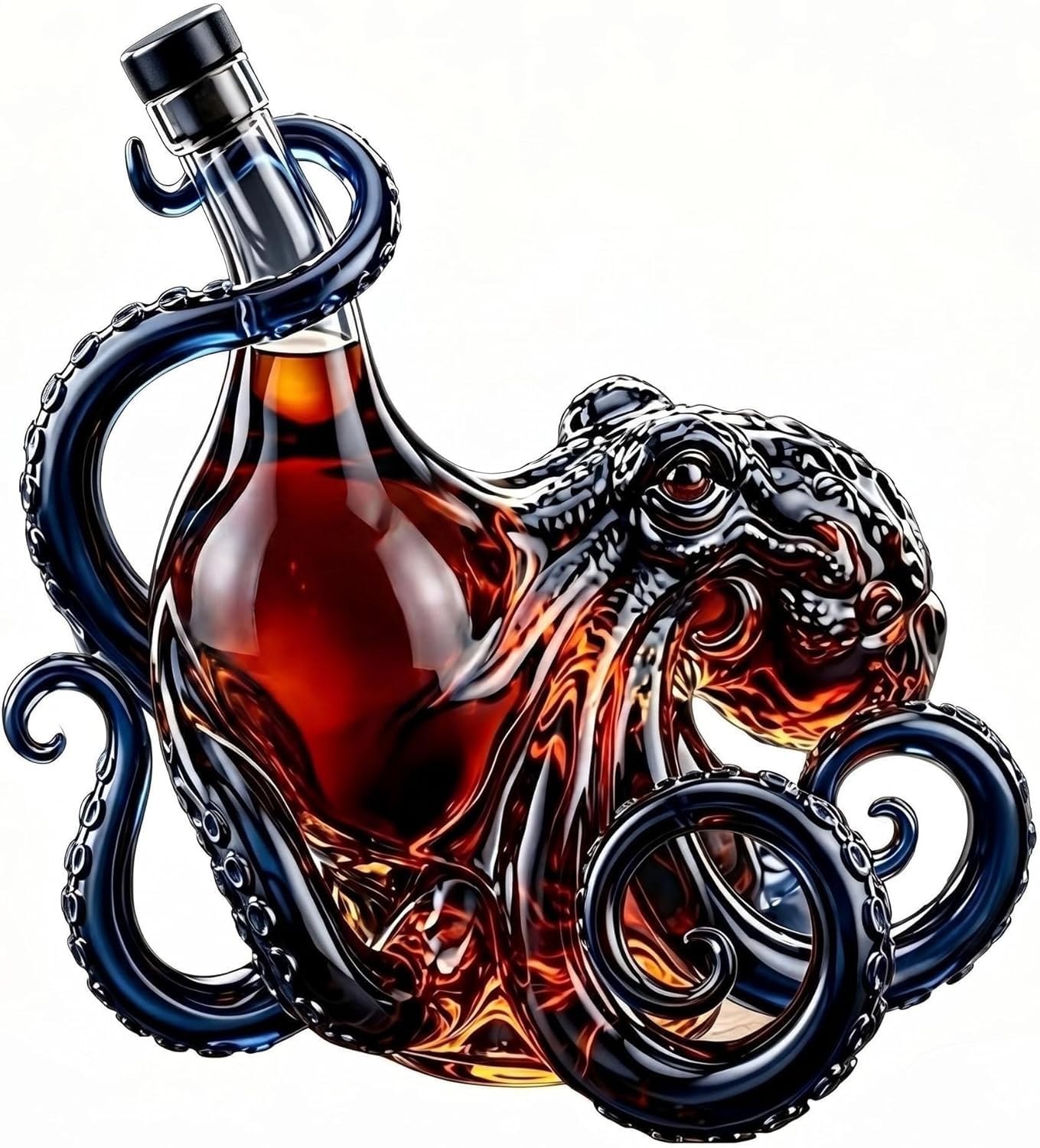 Edición Rum Vaso de Cristal 3D Pulpo Botella | 350ml Botella Coleccionista Rum Edition Glass 3D Octopus Bottle | Ancestral Arte Náutico en Cristal para Decantador de Mar Profundo Decoración Estética
