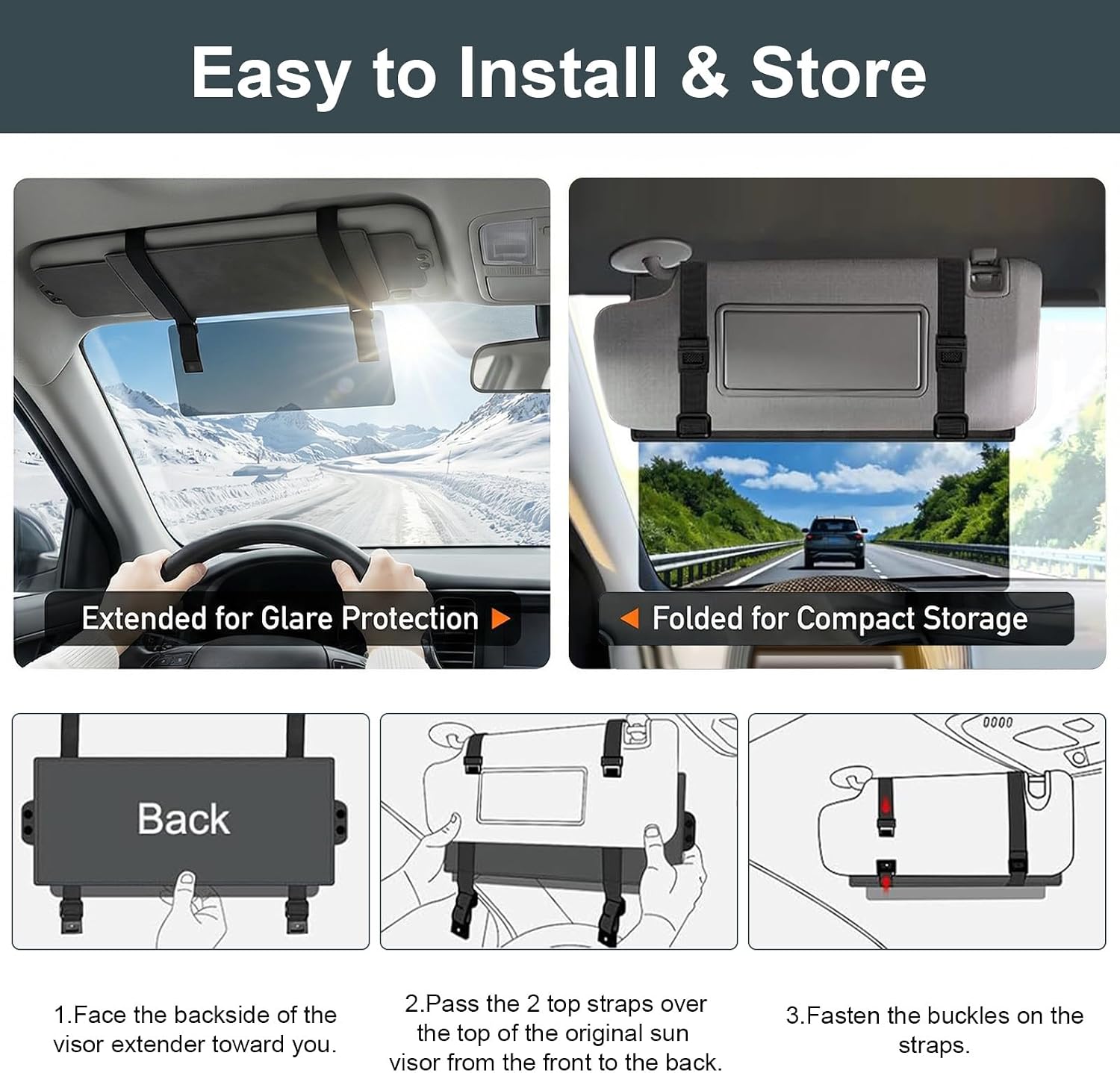 2 Pcs Sun Visor Extender for Car, Adjustable Car Visor Extender Attachment Blocker with Anti-Glare Lens Blocks Uv & Sunlight, Anti Glare Polarized Sunvisor Extension for Safe Driving