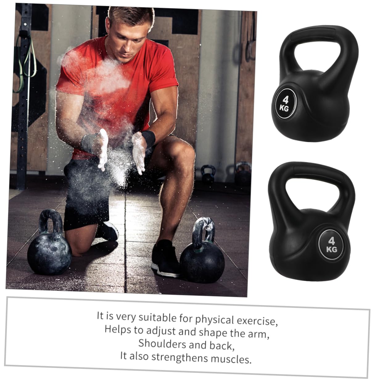 SUPVOX 4Kg Odorless Plastic Kettlebell Black for Deep Squat Equipment Arm Muscle Training Portable Weight Grip for Home Gym Exercise