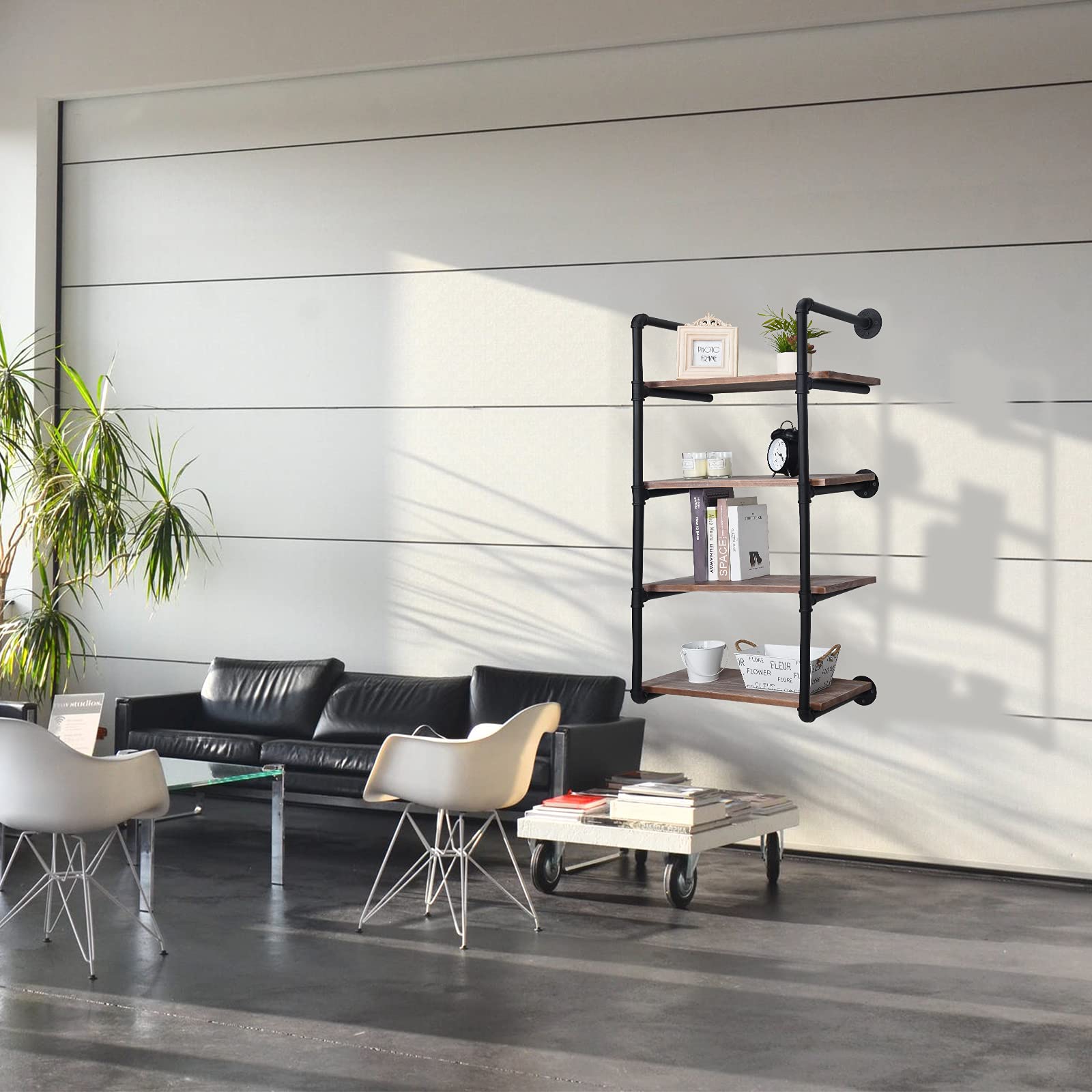 Industrielles Retro-Rohrregal, Wandmontage, rustikal, schwebende Regale, Bauernhaus, Küche, Bar, Regal, Heimdekoration, Bücherregal, zum Aufhängen, Wandregale, schwarz, 61 cm, 4 Etagen