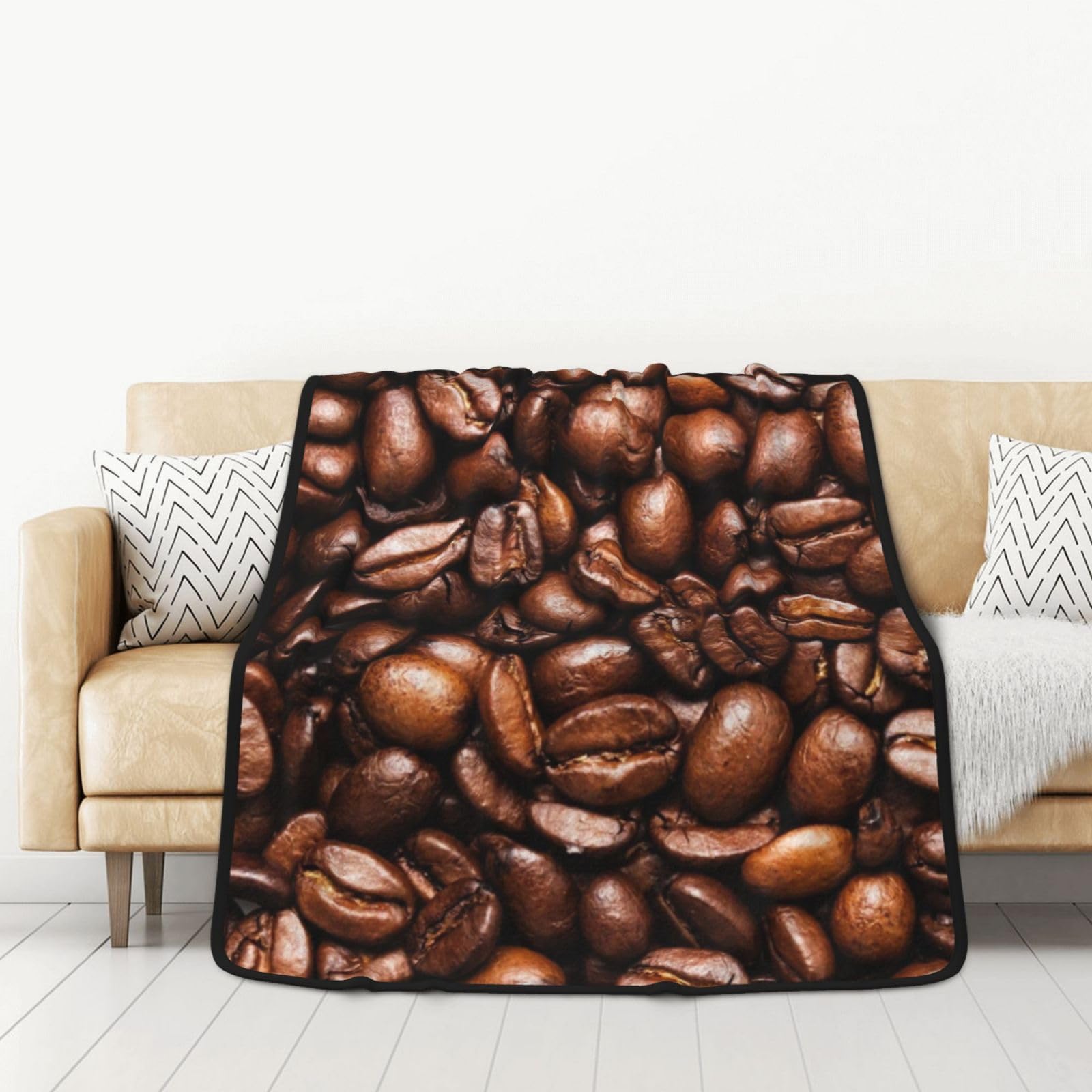 Funny Roasted Coffee Beans Printed Flannel Blanket Throw 127x152 Cm - Anti-Pilling Super Soft Warm Travel Blanket Gifts For Bed, Couch, Sofa, Settees And Chairs