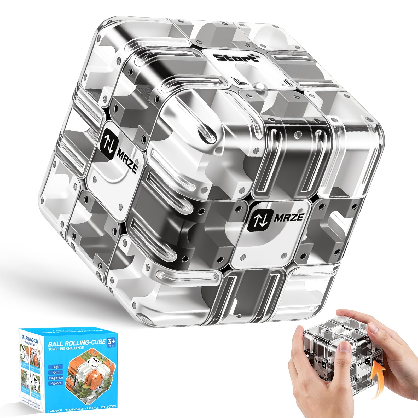 Cubo Laberinto 3d Grande con Bola, Cubo Laberinto 3d Transparente para El Pensamiento Lógico, El Alivio del Estrés & El Aprendizaje Sensorial, Laberinto Cubo 3d para Niños a Partir de 3 Años y Adultos