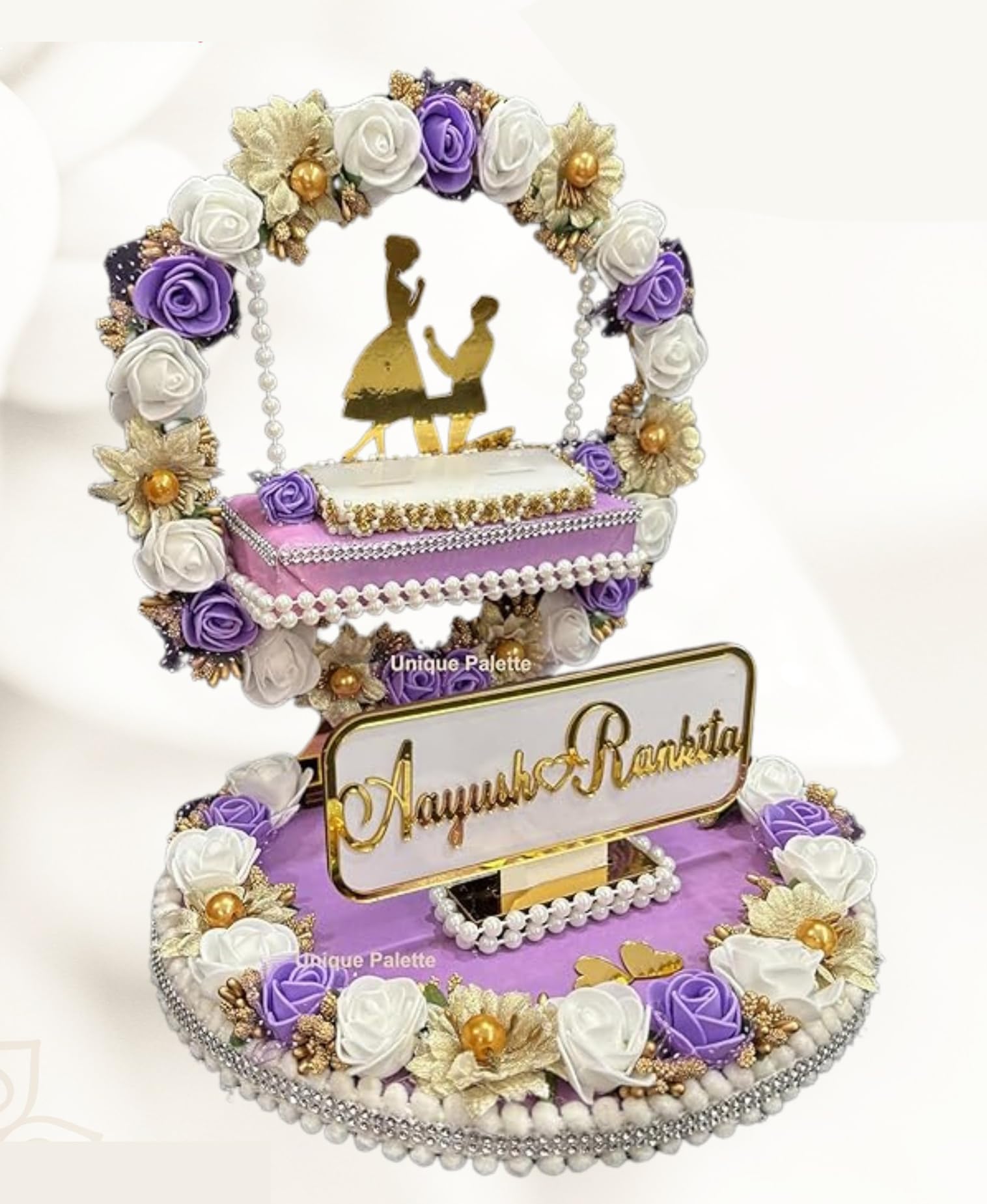 Wood Customized Wedding Ring Platter | Wedding Ring Platter | Marriage Decor | Engagement Tray, Round, White