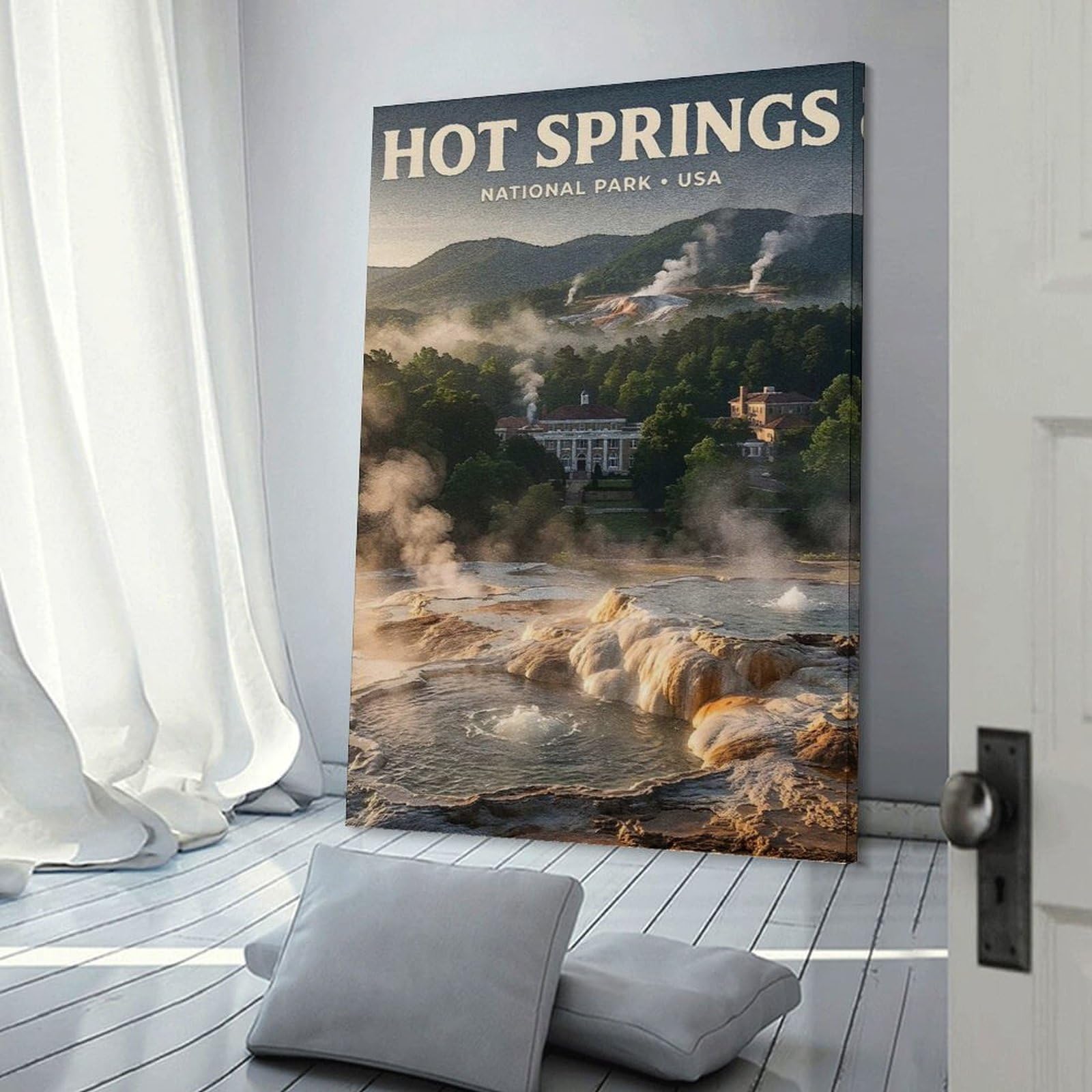 Junmoney Hot Springs National Park Canvas Wall Decor 12x18inch(30x45cm), for Calm Bedrooms, Home Corners Or Flats, A Warm Accent for Relaxed Interiors