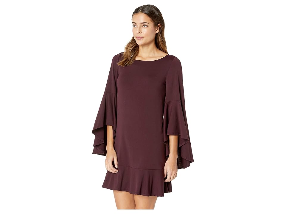 

Susana Monaco Wide Ruffle Sleeve Slit Dress (Bordeaux) Women's Dress, Burgundy