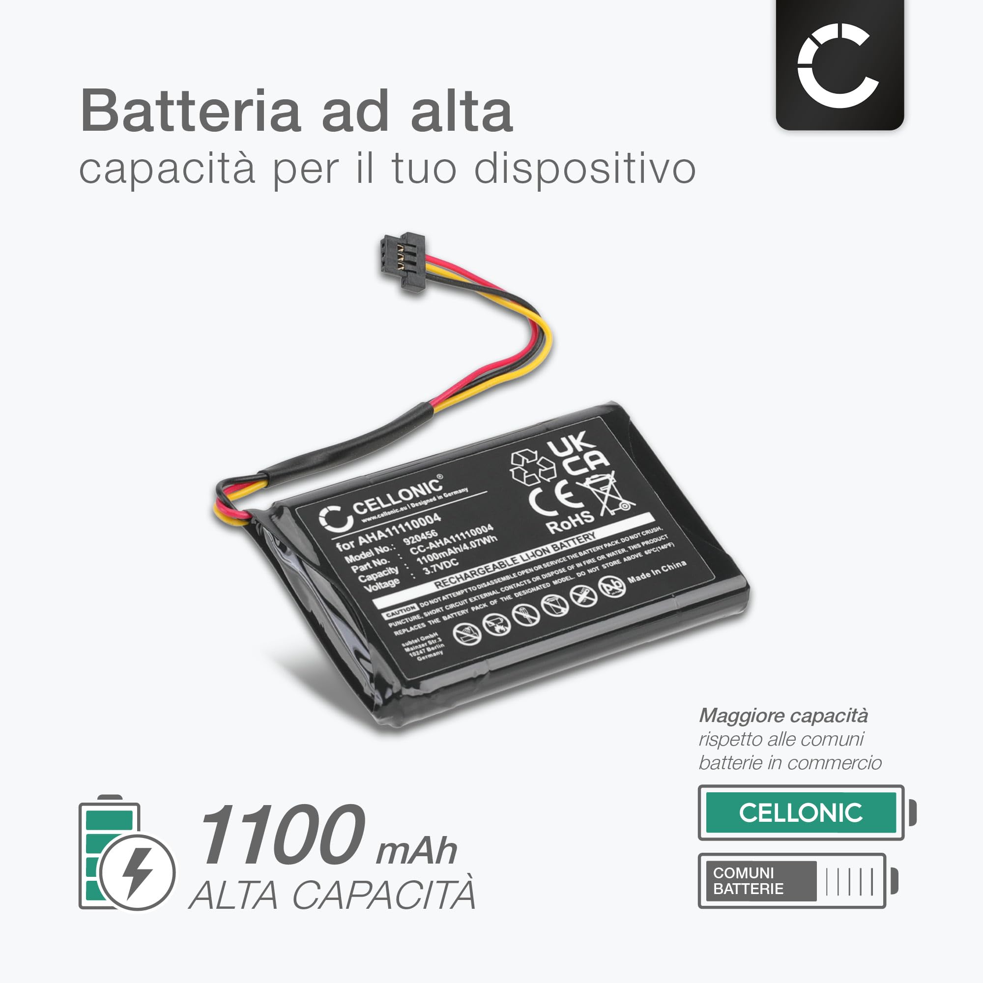 CELLONIC 1x Batería Compatible con Tomtom Go Premium X, 5000, 5200 | 1x, ( 1100mAh-3.7V-Ion de litio), GPS Navegación Batería, para TomTom Go Professional 6250, 6100, 6000, 5100, 6200, 4PL60, 720 CELLONIC 1x Batería Compatible con Tomtom Go Premium X, 5000, 5200 | 1x, ( 1100mAh-3.7V-Ion de litio), GPS Navegación Batería, para TomTom Go Professional 6250, 6100, 6000, 5100, 6200, 4PL60, 720