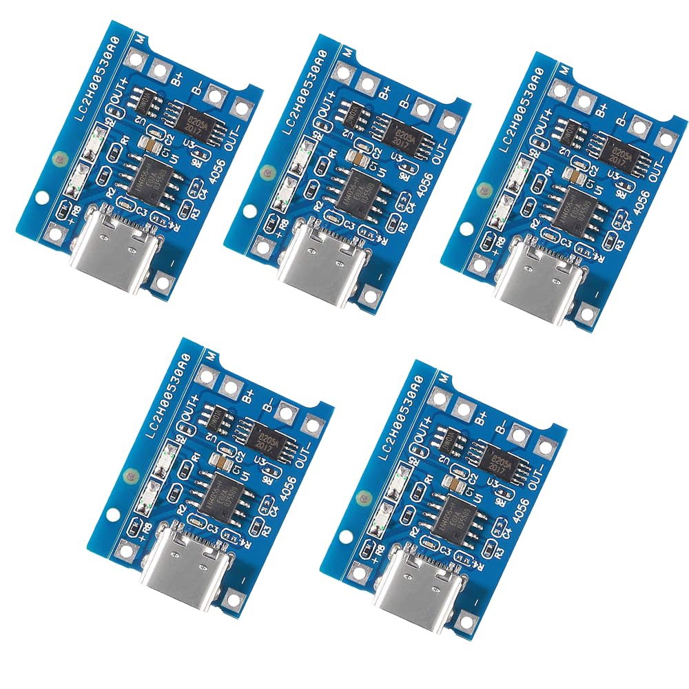 Hexonix TP4056 Type-C Mini Plug 5V 1A 18650 Lithium Battery Charging Protection Board for 3.7V Li-Ion Cells (5 Pieces)