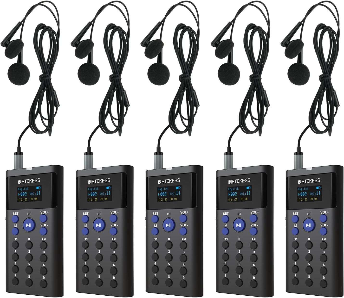 Retekess TT128 Automated Tour Guide System, Self-Guided Audio Tour System, Supports 41 Languages, 16GB Storage, Tour Guide Microphone and Speaker for Walking Tours (5 Packs)