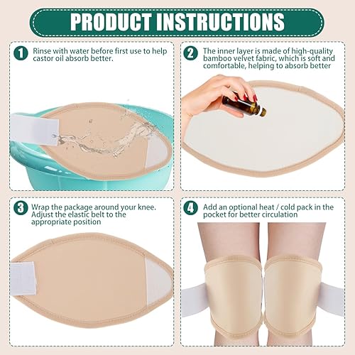 Miniatura 4 de Paquete de 2 unidades de aceite esencial para rodilla, tobillo, codos, brazos, pies, paquete de aceite de rodilla de franela de bambú, almohadillas