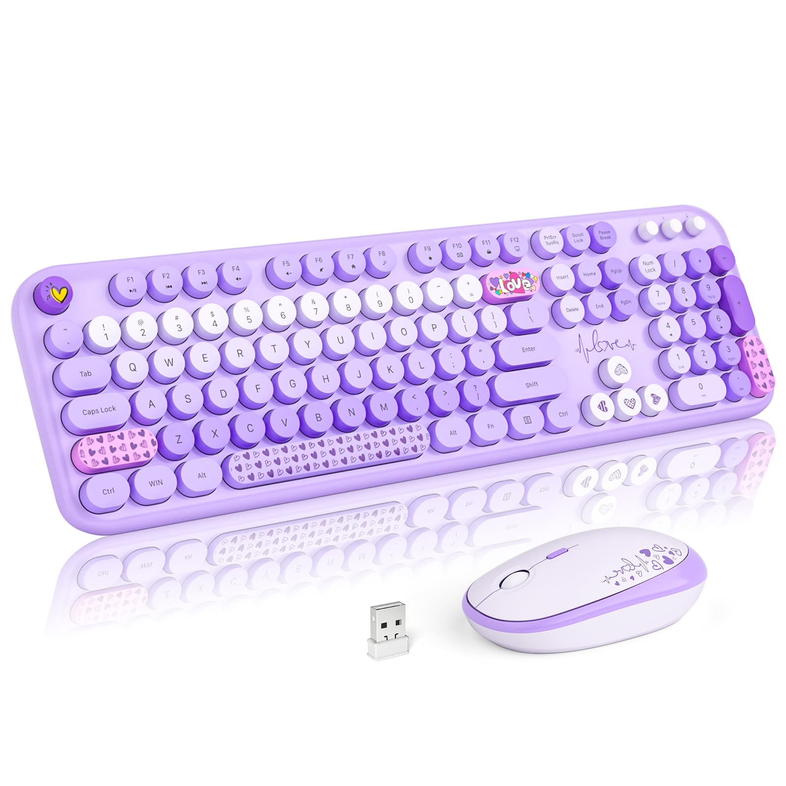 MOFII Wireless Keyboard and Mouse Combo Cute Retro Typewriter Keyboard and Silent Mouse 2 4GHz Full Size Computer