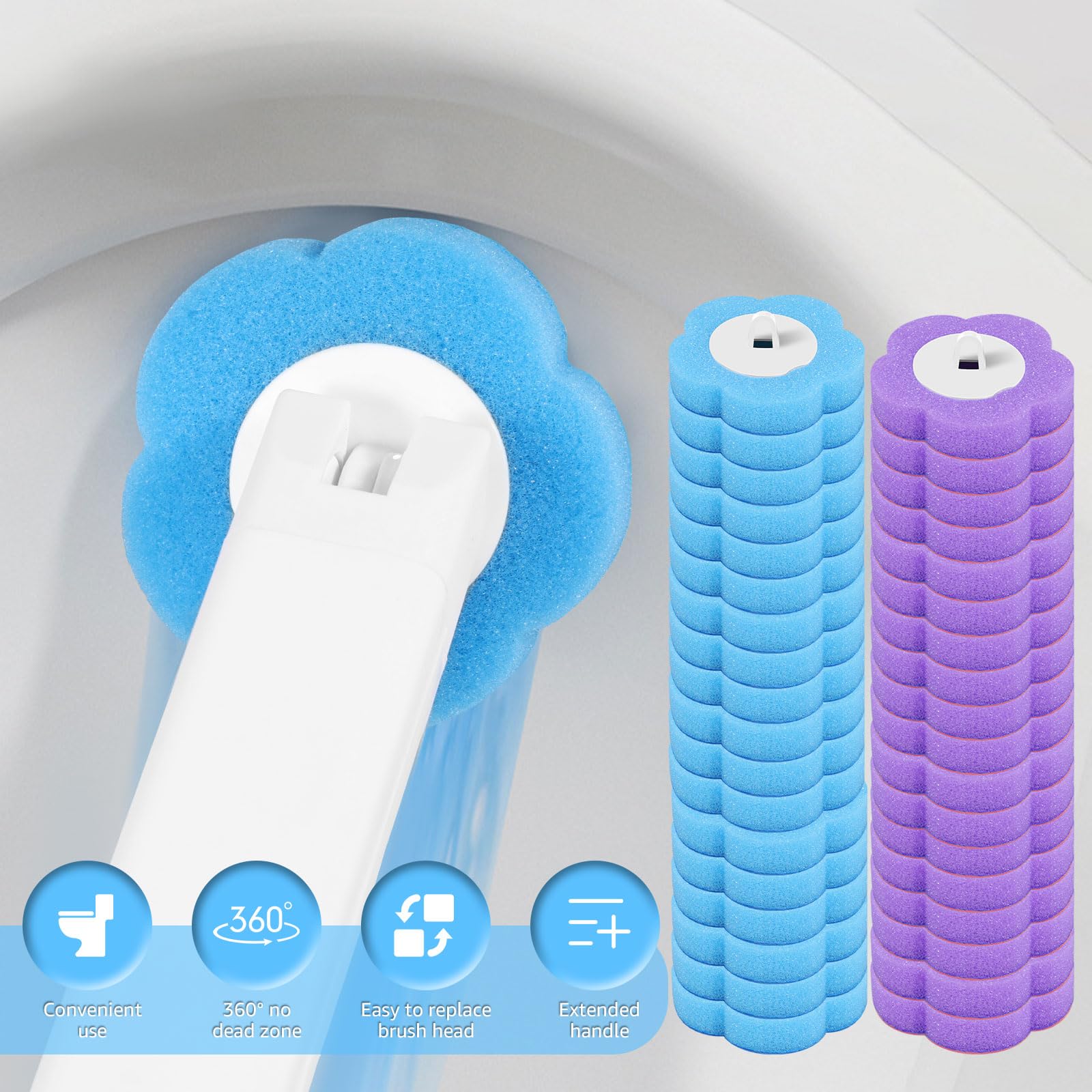 Set di scopino usa e getta per WC con 30 pezzi di detergente, set di scopino per WC con spazzola sottile per la pulizia delle fughe, per bagno, lavandino, vasca da bagno