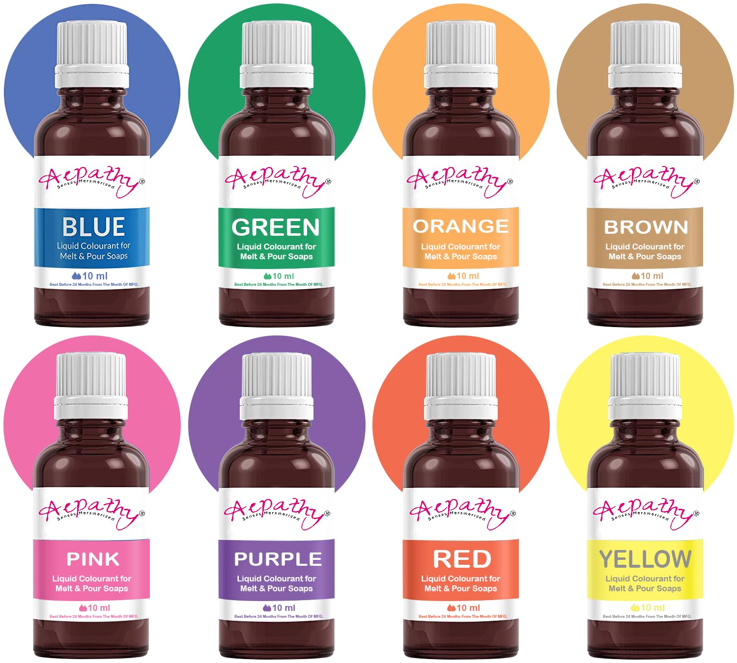 Aepathy DIY Kit Liquid Colors for Soap Making| Pack of 8 | Liquid Colourant for Melt & Pour Soaps 10 Ml Each | Soap Making Colour | Color for Melt & Pour Soaps